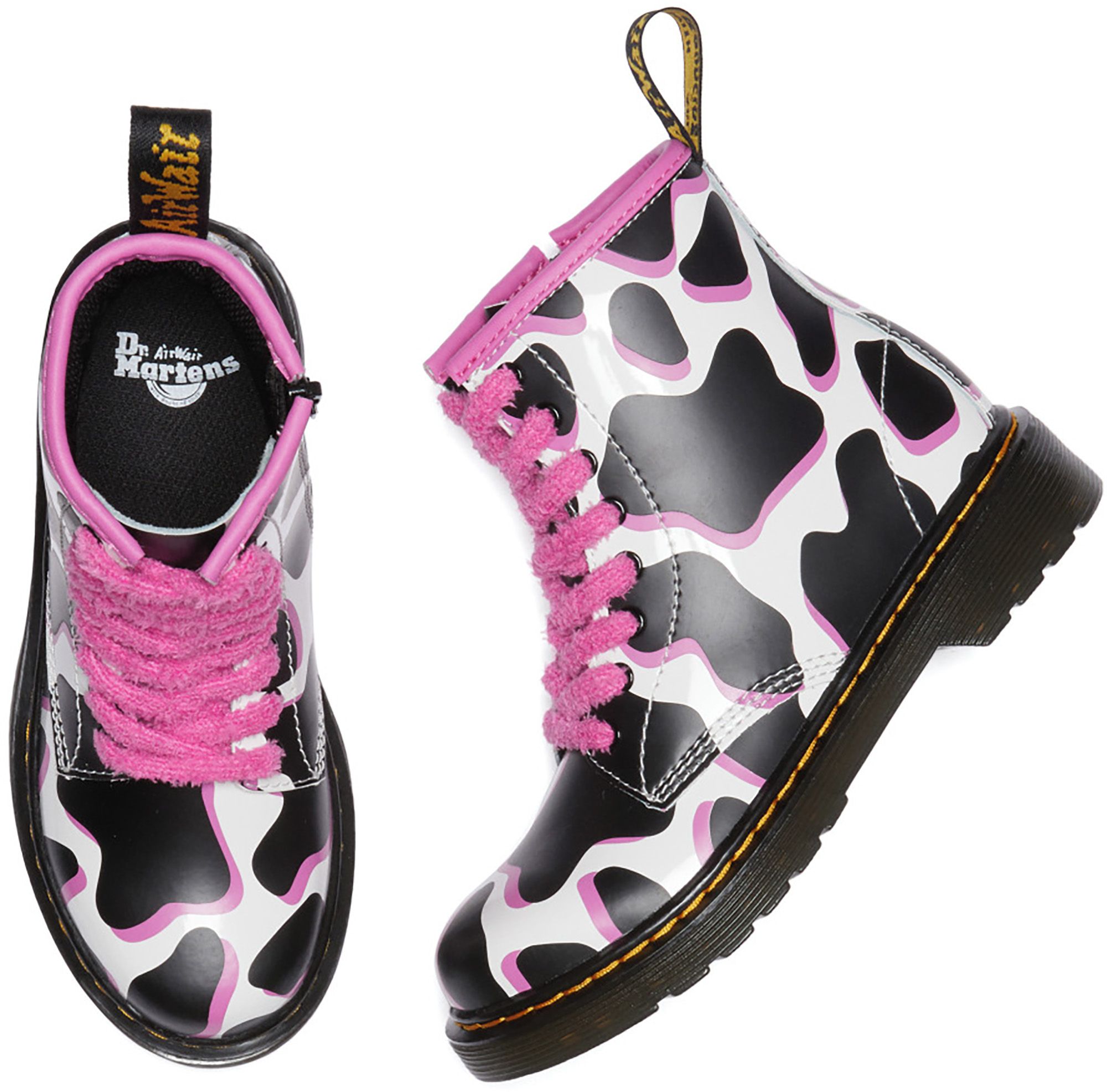 Dr. Martens Junior Cow Print Patent Lamper Boots