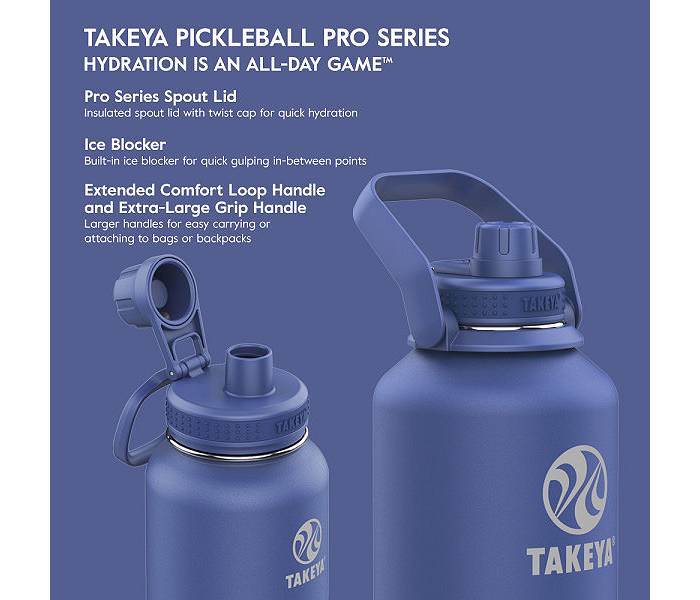 Takeya Pickleball Insulated 32 oz. Water Bottle with Sport Spout Lid, Rally Blue