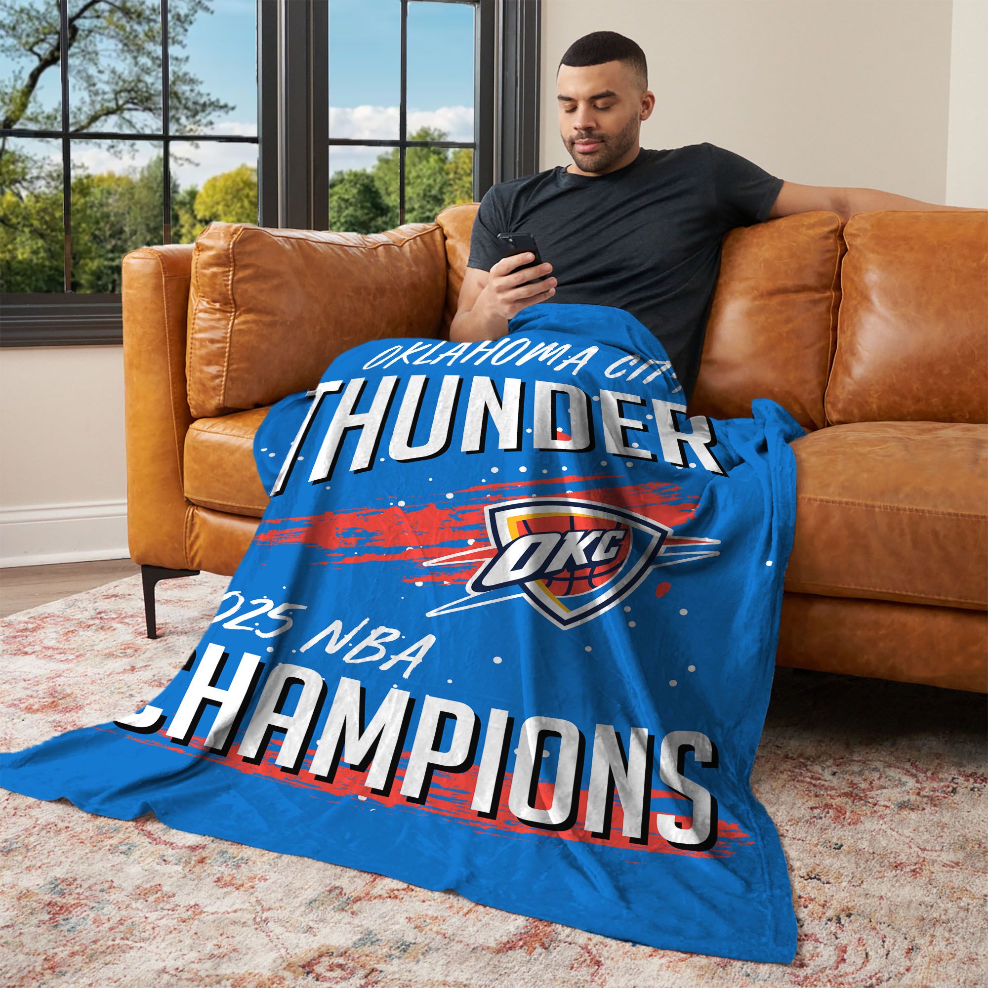 TheNorthwest 2025 NBA Champions Oklahoma City Thunder Sherpa Throw Blanket product image