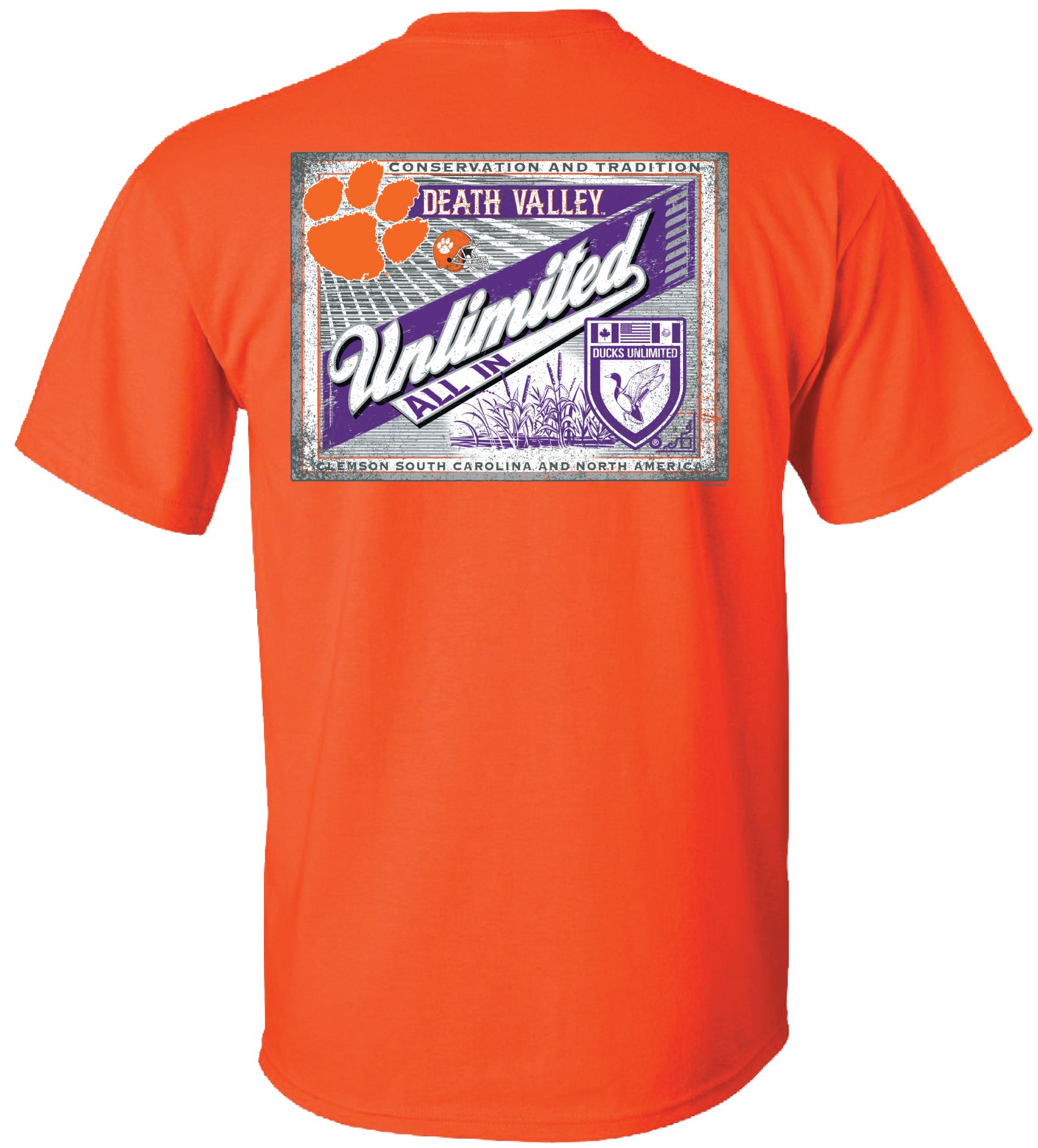 New World Graphics Men's Clemson Tigers Orange Ducks Unlimited Label T-Shirt