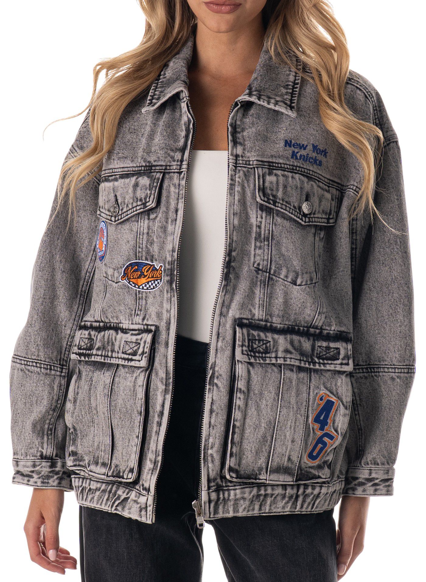 The Wild Collective Adult New York Knicks Grey Denim Cargo Jacket product image