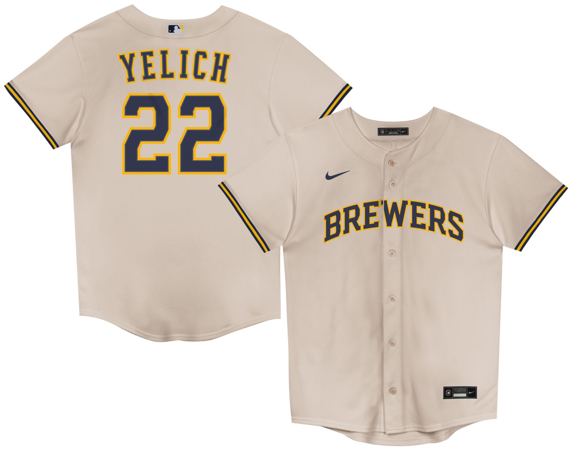 Nike Little Kids' Milwaukee Brewers Off-White Christian Yelich #22 Replica Jersey product image