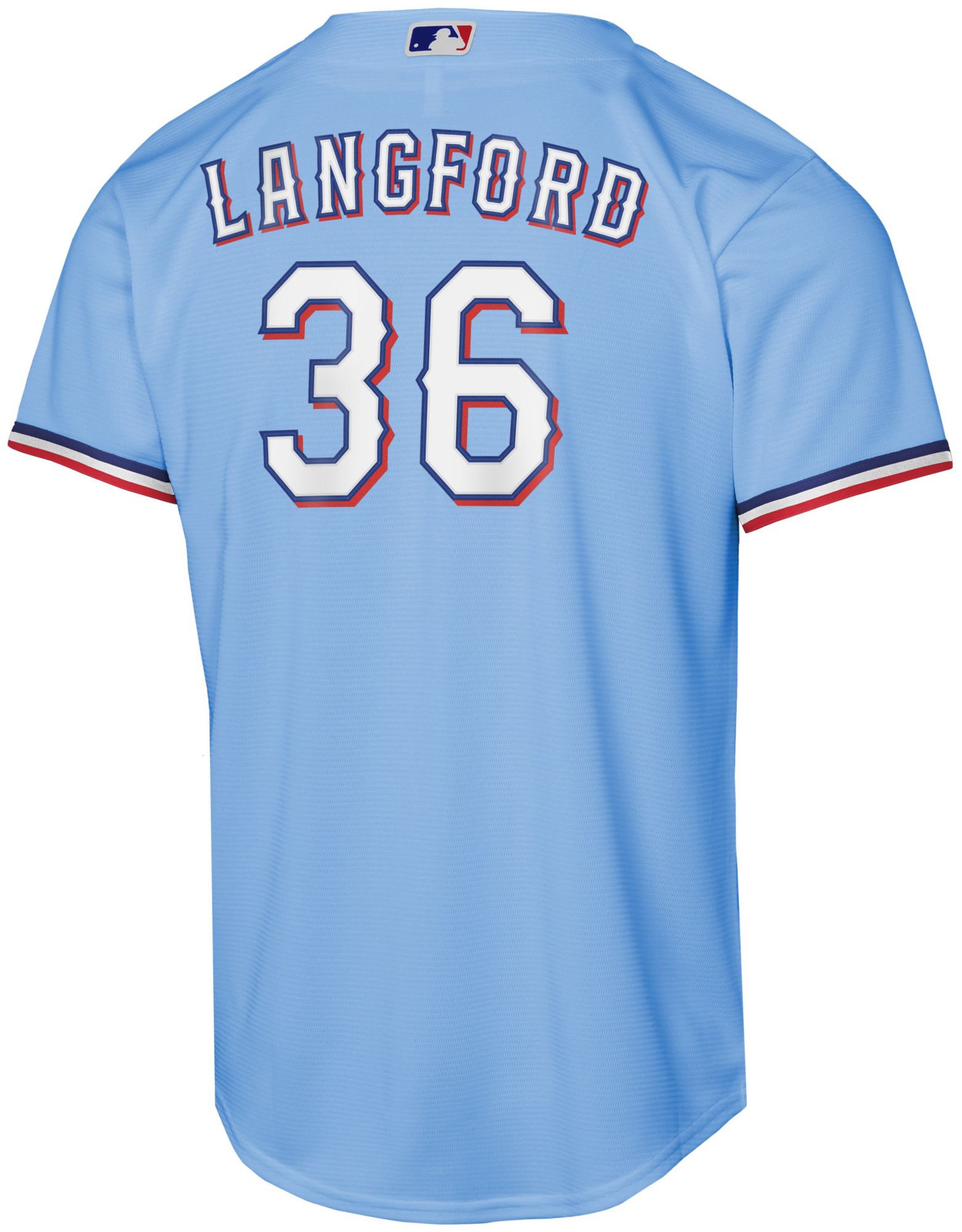 Nike Youth Texas Rangers Wyatt Langford #36 Blue Alternate Replica Jersey product image