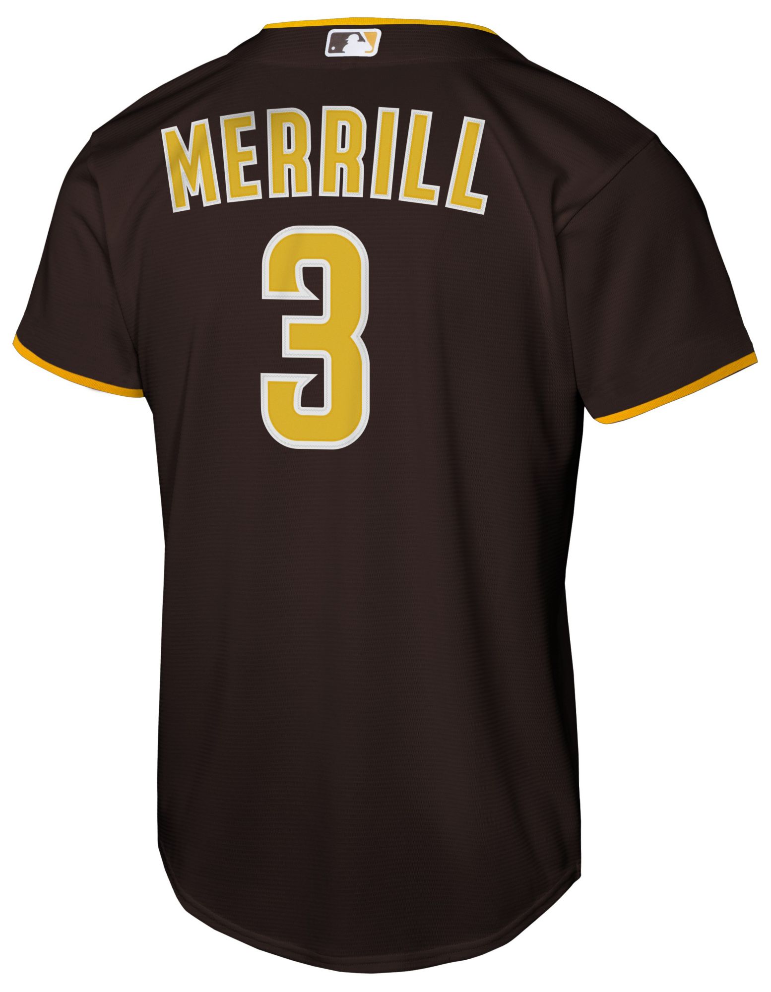 Nike Youth San Diego Padres Brown Jackson Merrill #3 Baseline Road Jersey product image