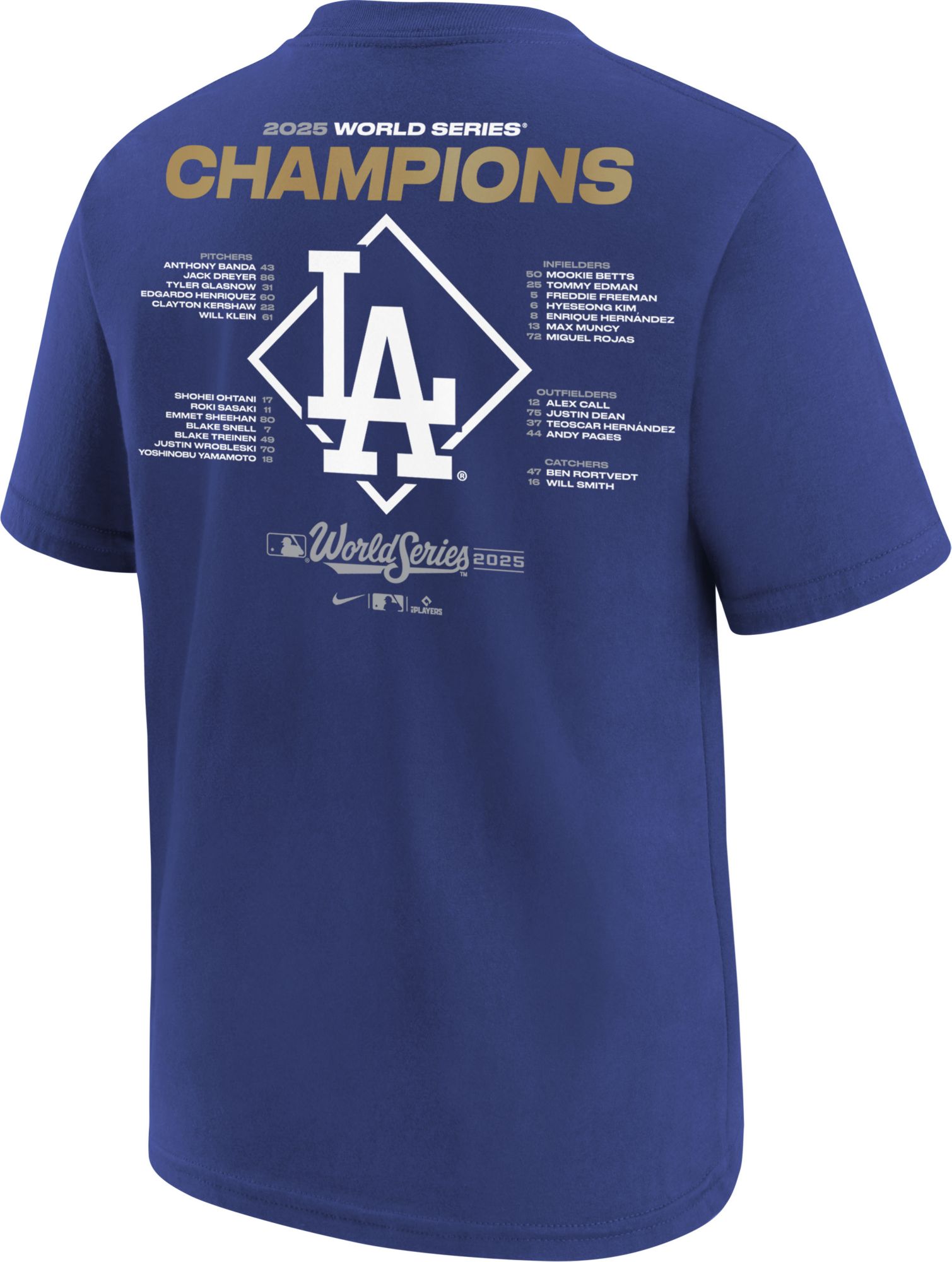 Nike Youth Los Angeles Dodgers 2025 World Series Champions Roster T-Shirt product image