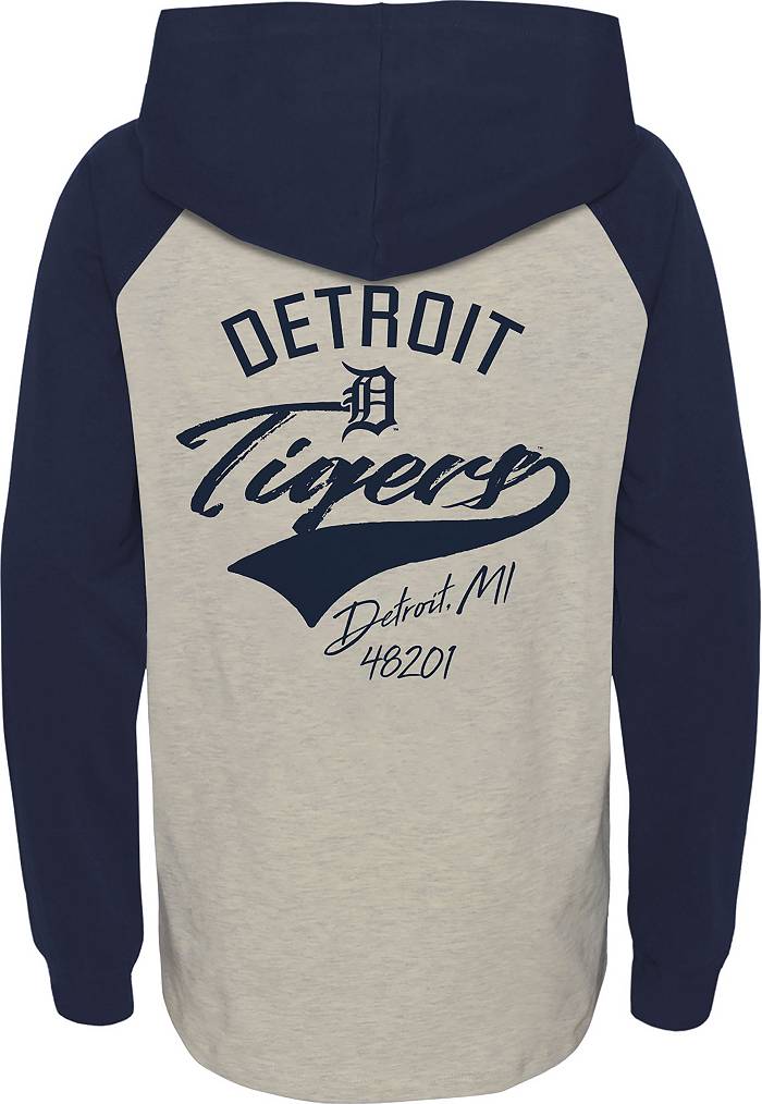 MLB Team Apparel Youth Detroit Tigers Navy Bases Loaded Hooded Long Sleeve  T-Shirt