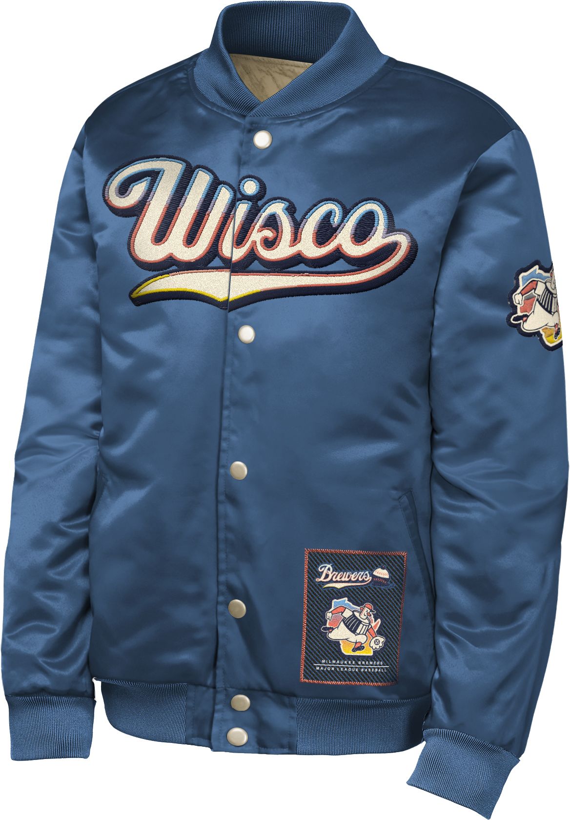 MLB Team Apparel Youth Milwaukee Brewers Tan 2026 City Connect Satin Jacket product image