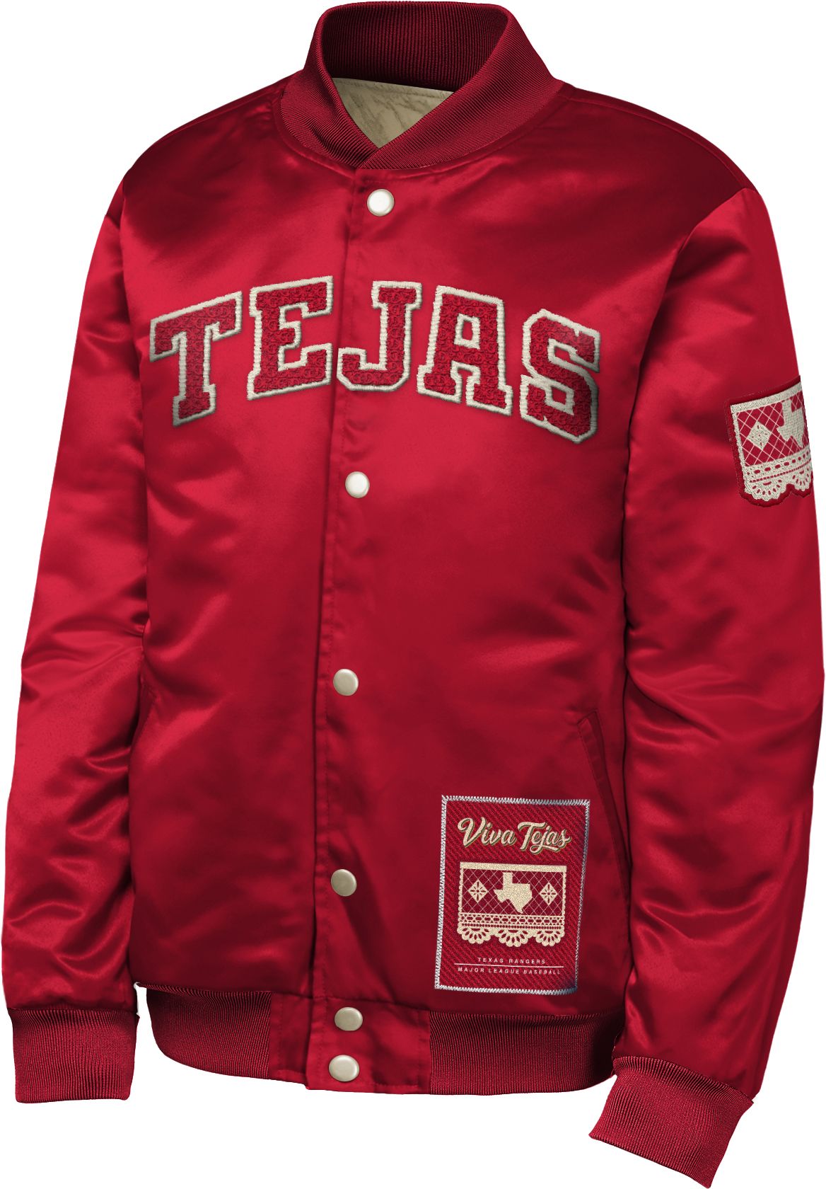 MLB Team Apparel Youth Texas Rangers Tan 2026 City Connect Satin Jacket product image