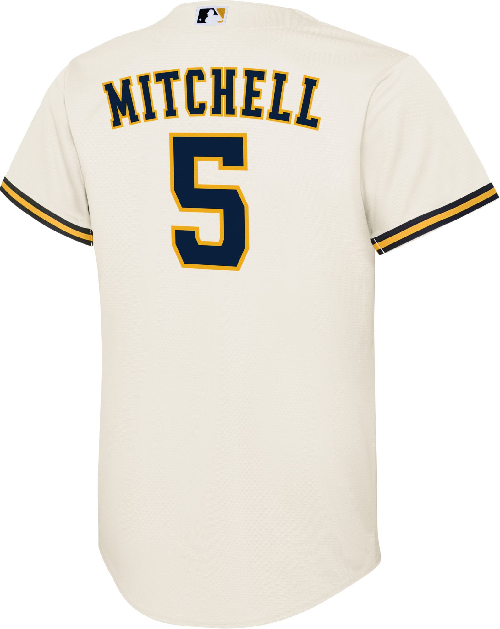 Nike Youth Replica Milwaukee Brewers Garrett Mitchell #5 White Home Cool Base Jersey product image