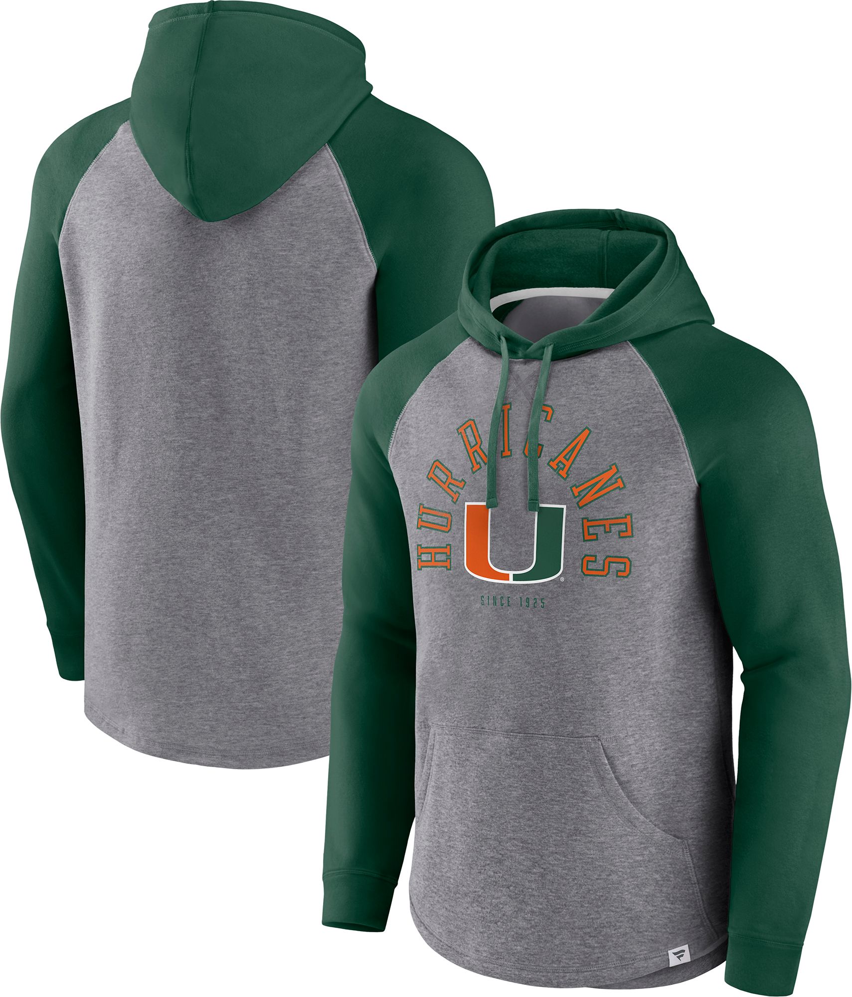 NCAA Men's Miami Hurricanes Grey Raglan Pullover Hoodie