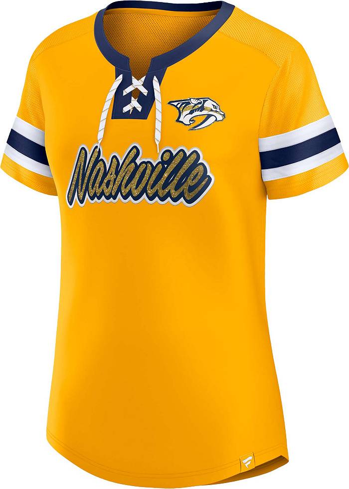 Outerstuff Youth Gold Nashville Predators Wordmark Logo Long Sleeve T-Shirt Size: Extra Large