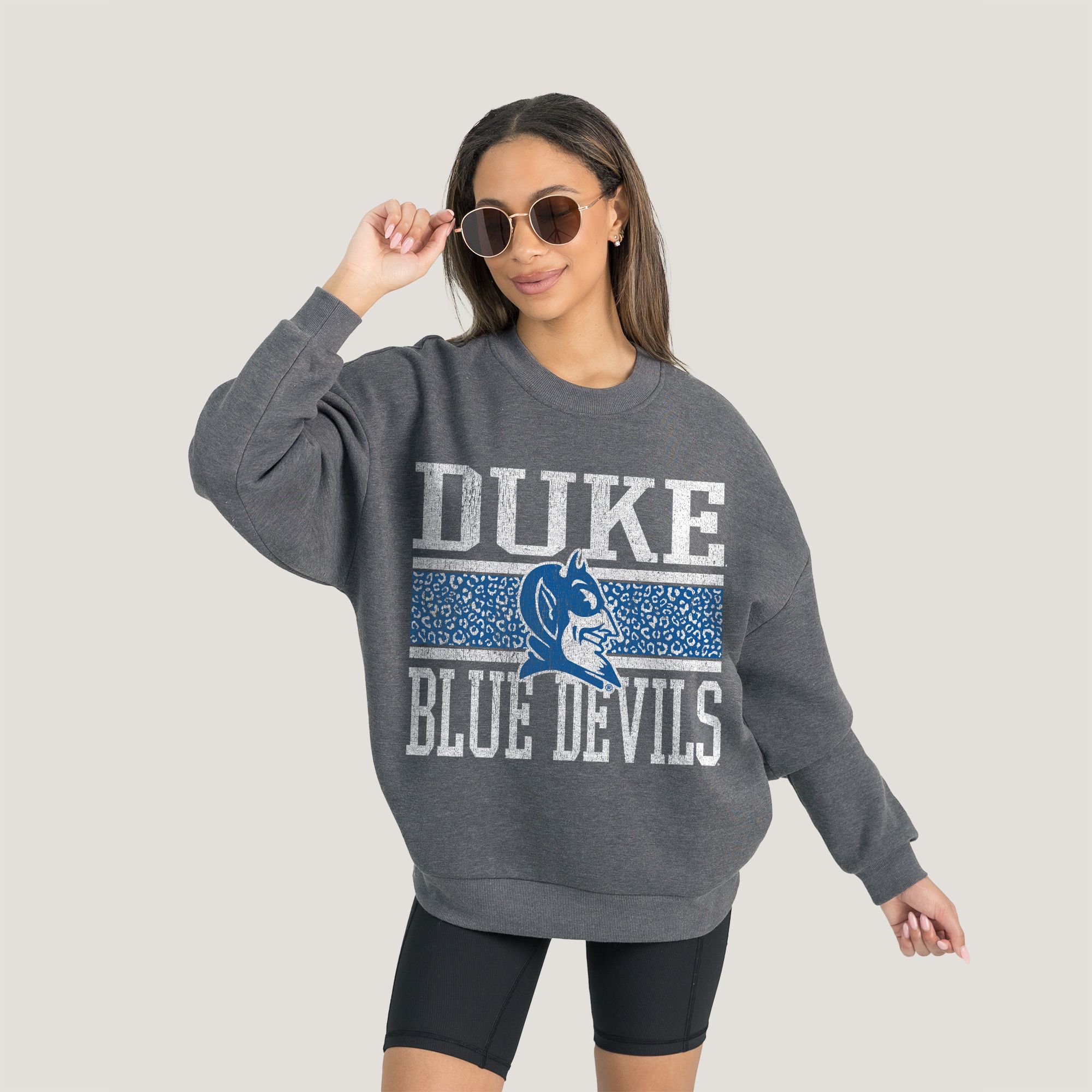 Gameday Couture Women's Duke Blue Devils Charcoal Leopard Crewneck Sweatshirt product image