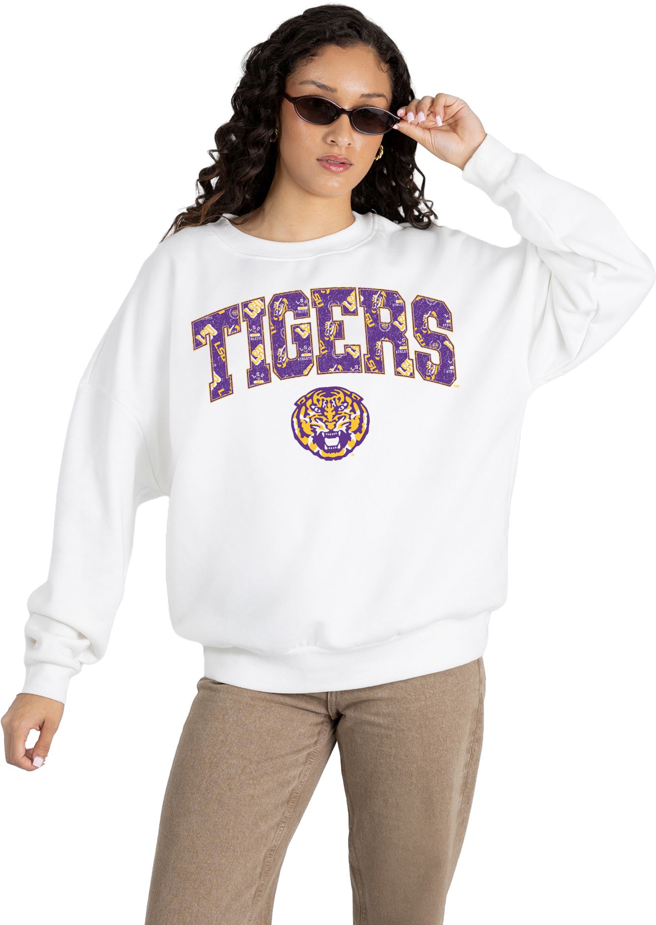Gameday Couture Women's LSU Tigers White Fleece Drop Shoulder Crewneck Sweatshirt product image