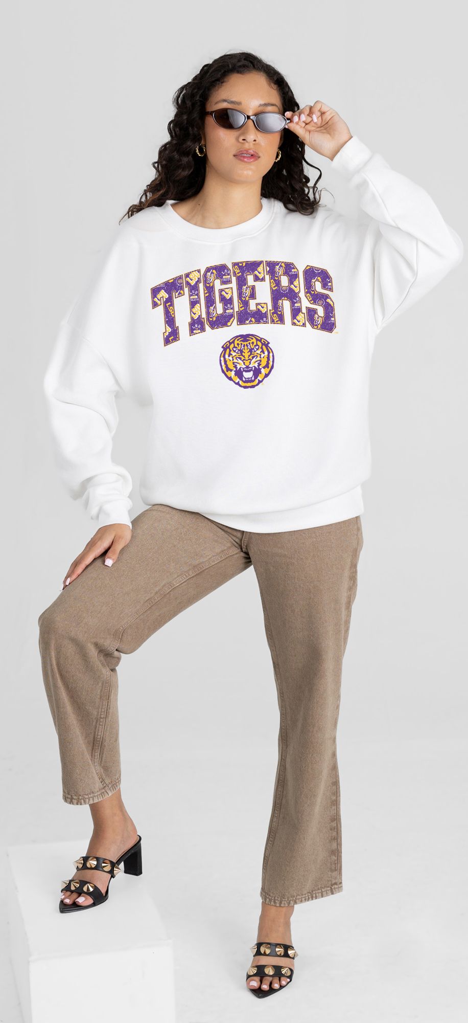 Gameday Couture Women's LSU Tigers White Fleece Drop Shoulder Crewneck Sweatshirt product image