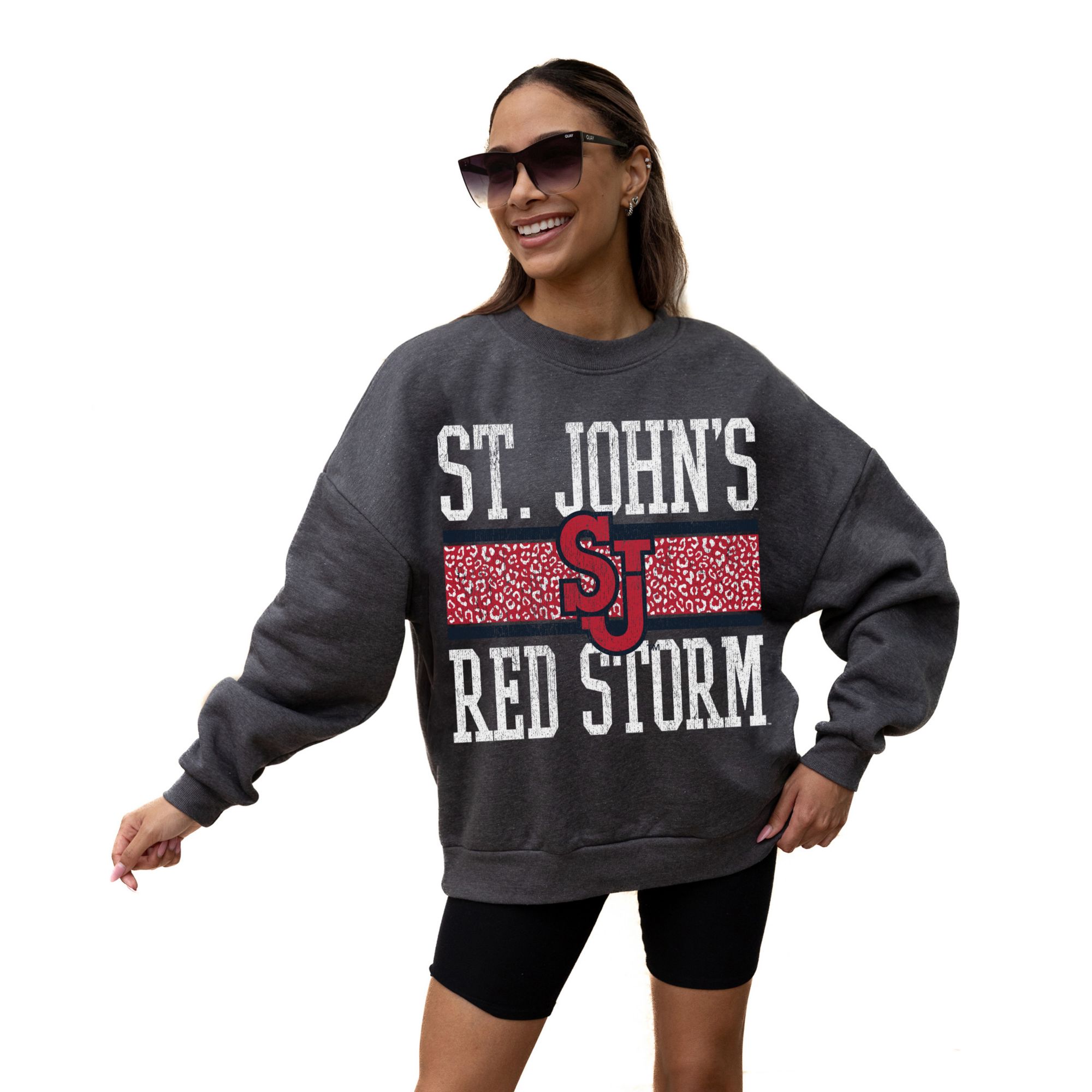 Gameday Couture Women's St. John's Red Storm Charcoal Fleece Drop Shoulder Pullover Crewneck Sweatshirt product image