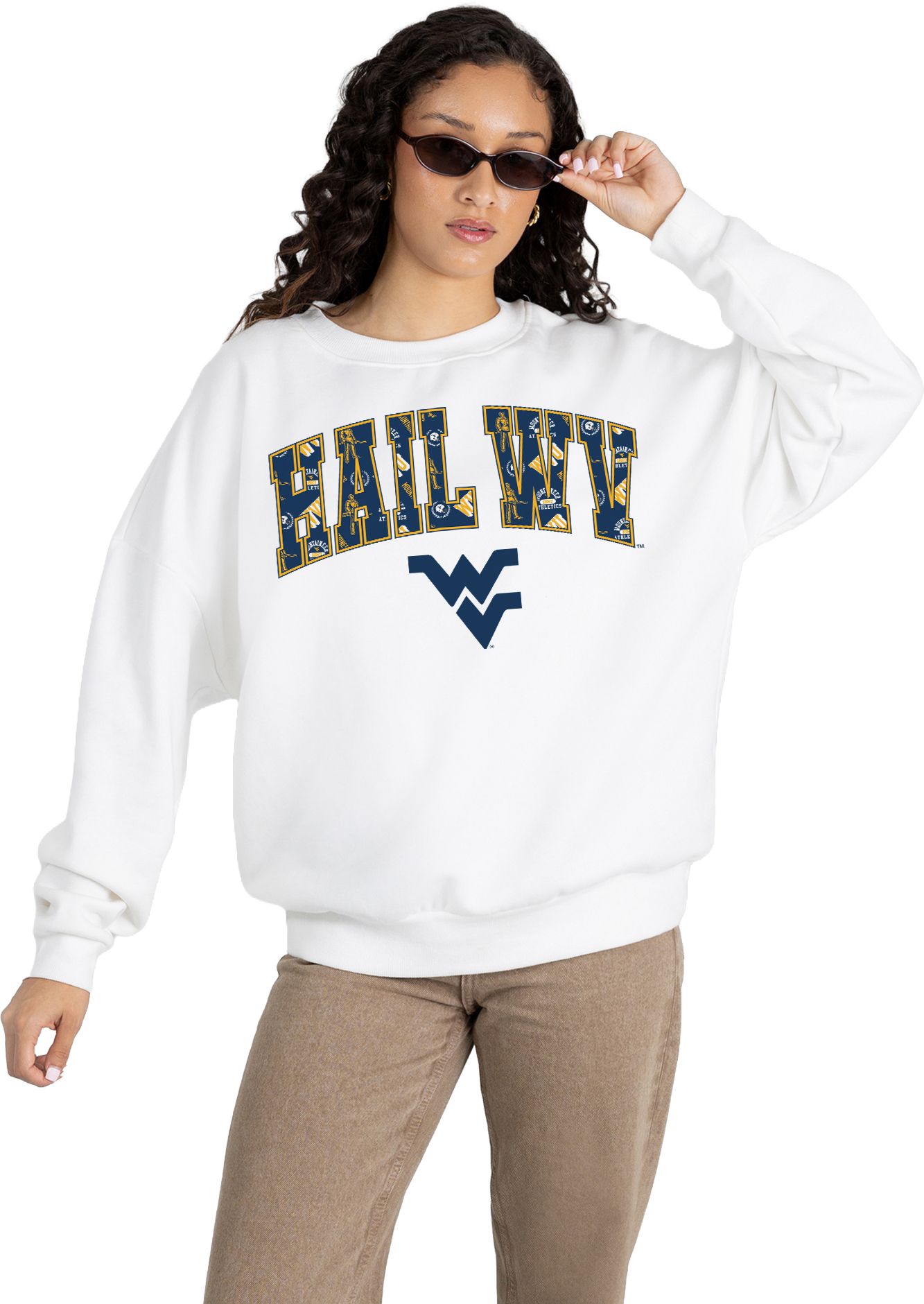 Gameday Couture Women's West Virginia Mountaineers White Fleece Drop Shoulder Crewneck Sweatshirt product image