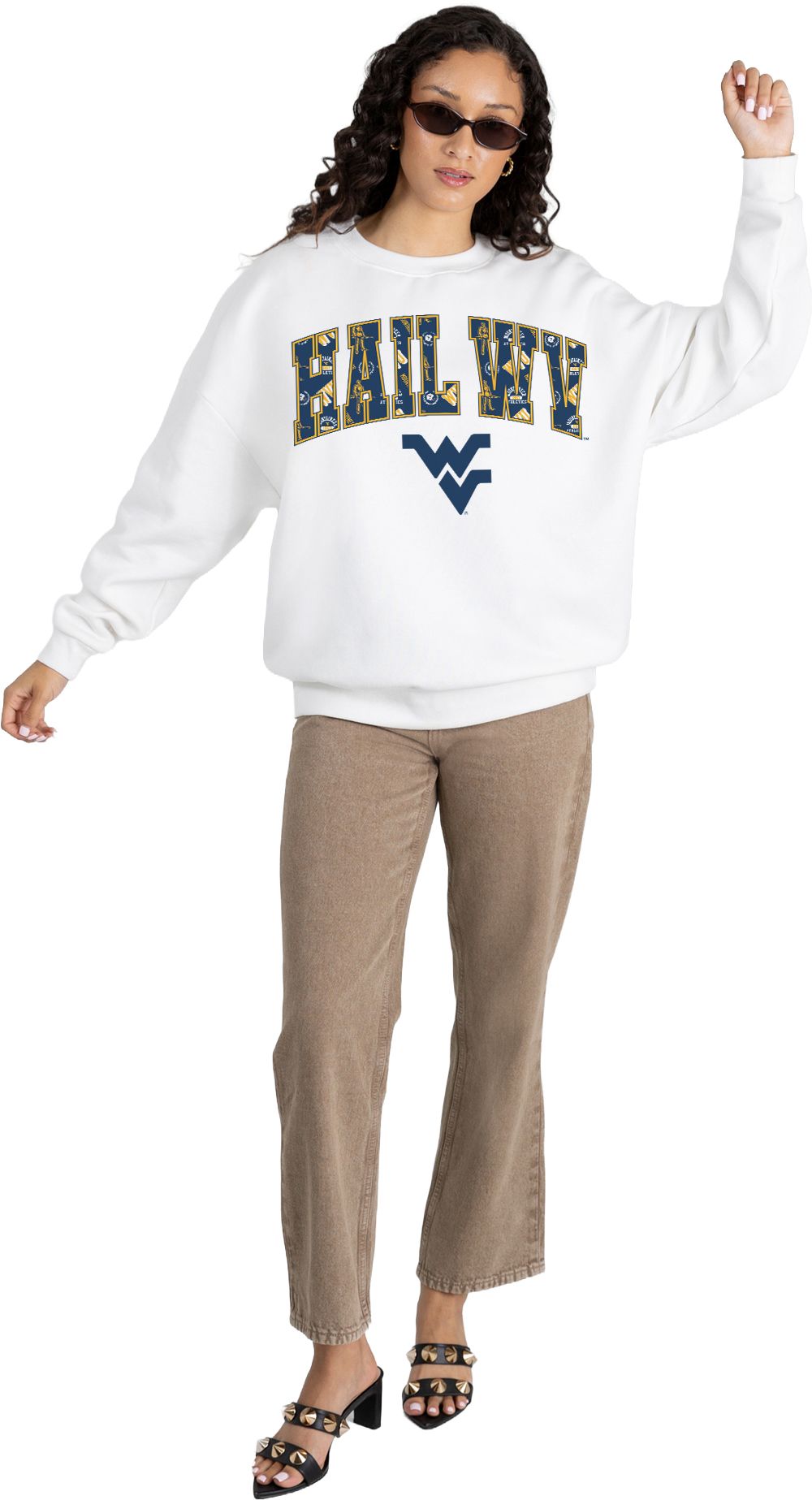 Gameday Couture Women's West Virginia Mountaineers White Fleece Drop Shoulder Crewneck Sweatshirt product image