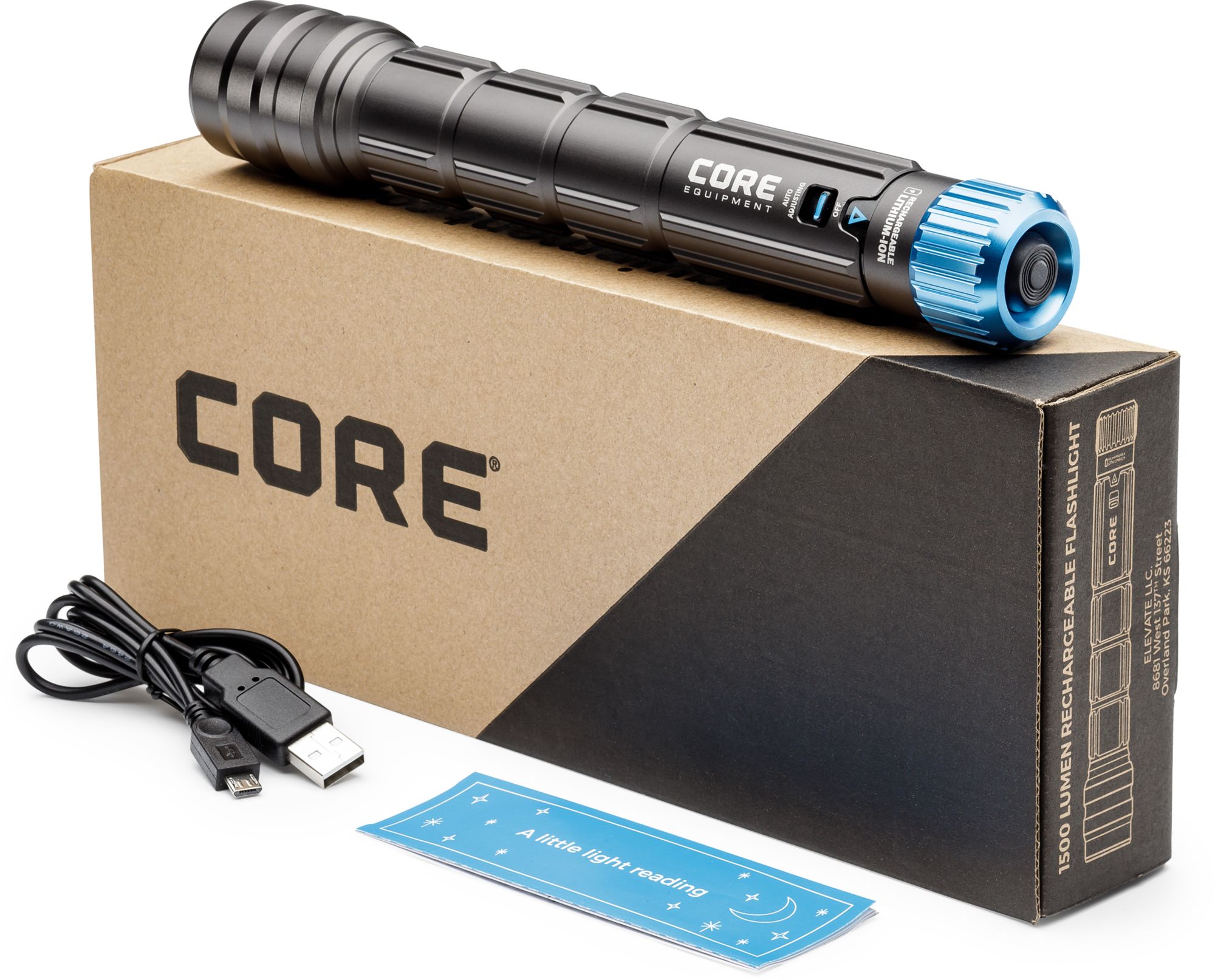 CORE Equipment 1500 Lumen Rechargeable Auto-Dimming Flashlight with USB Output product image