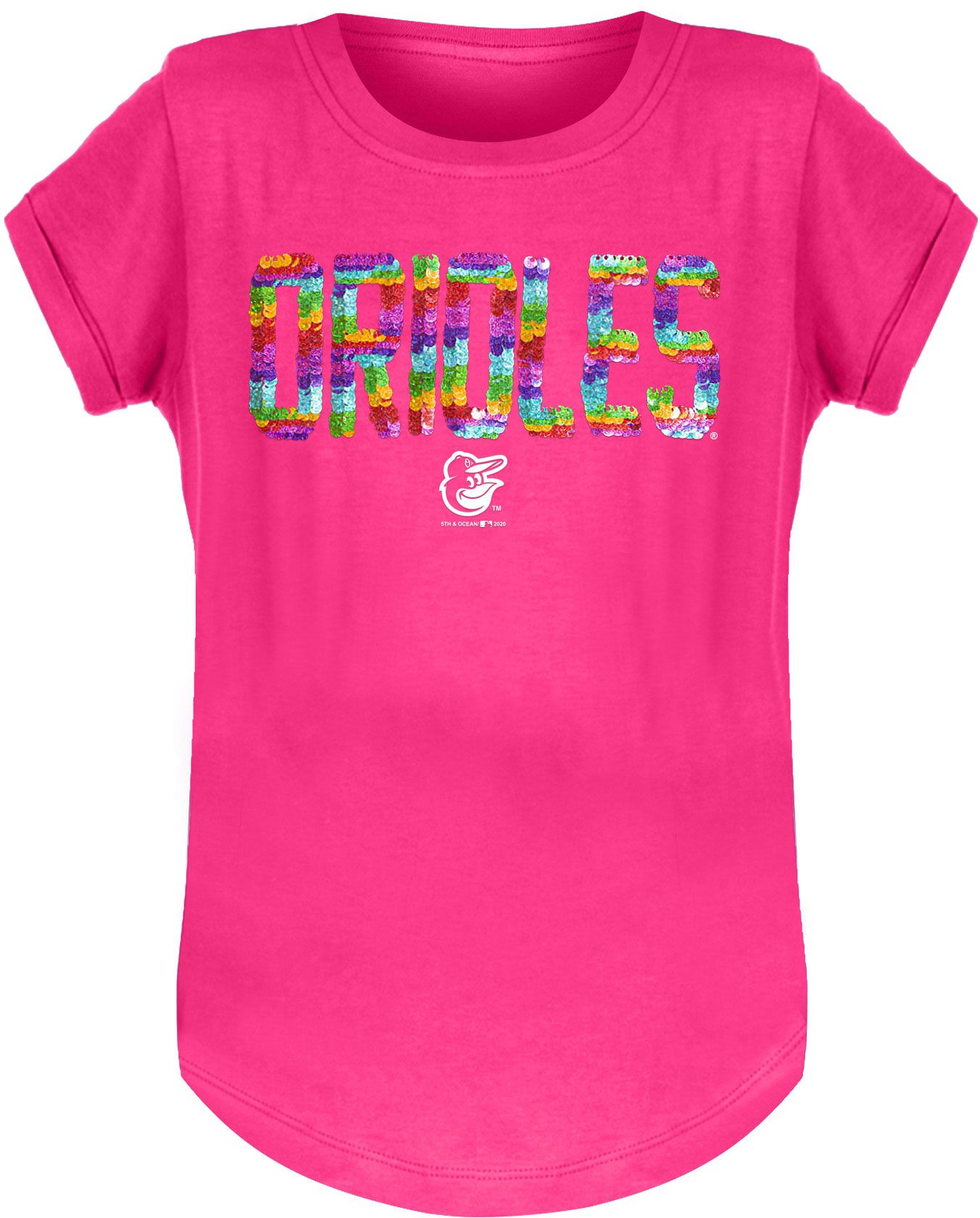 New Era Youth Girls' Baltimore Orioles Pink Flip Sequins T-Shirt product image