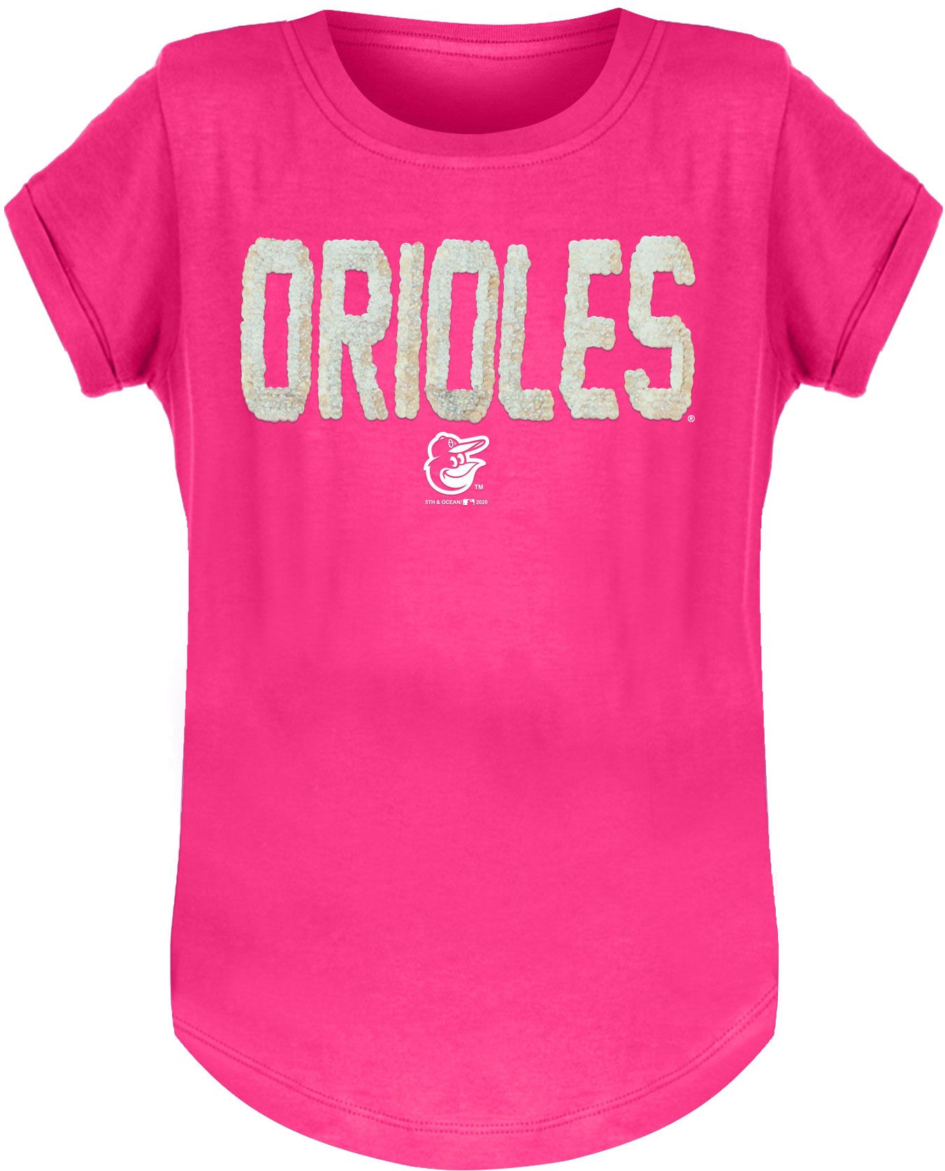 New Era Youth Girls' Baltimore Orioles Pink Flip Sequins T-Shirt product image