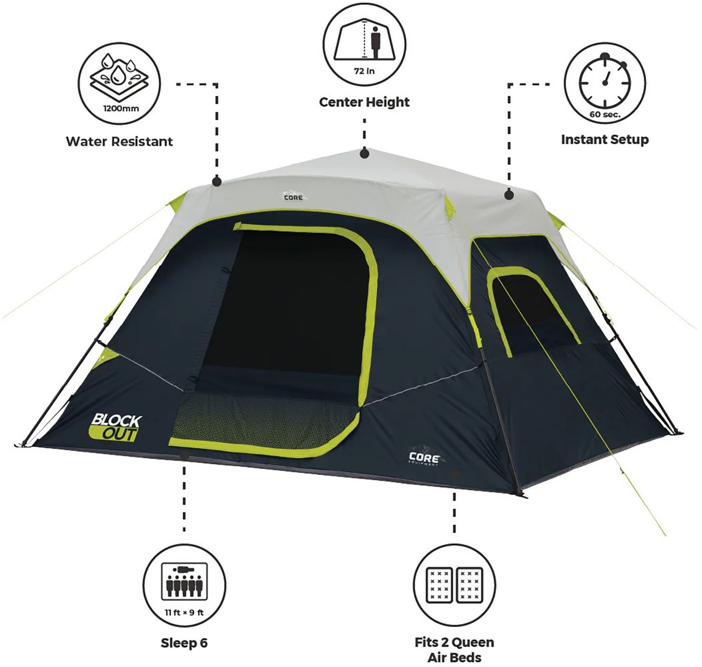 Core Equipment Instant Blockout Cabin 6 Person Tent Publiclands