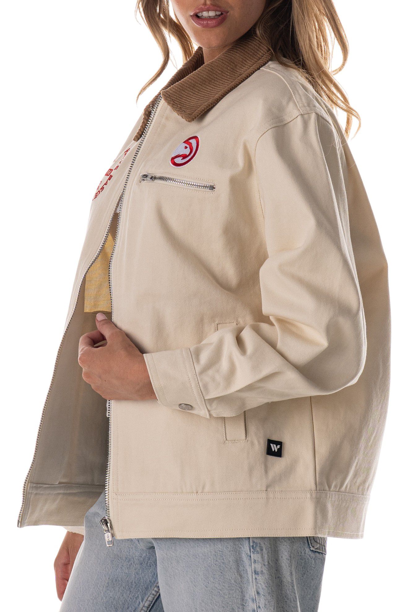 The Wild Collective Adult Atlanta Hawks Cream Full-Zip Denim Jacket product image