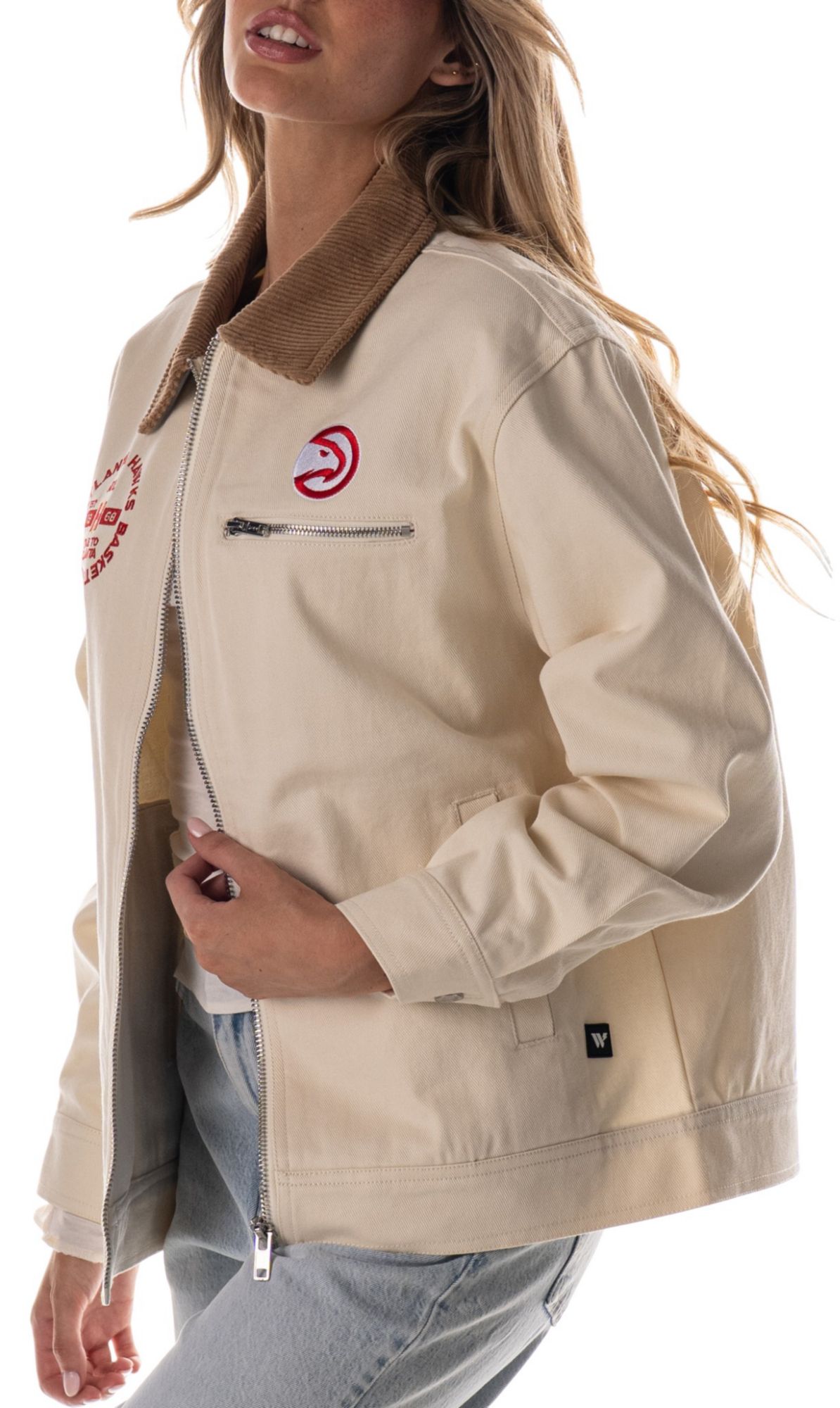 The Wild Collective Adult Atlanta Hawks Cream Full-Zip Denim Jacket product image