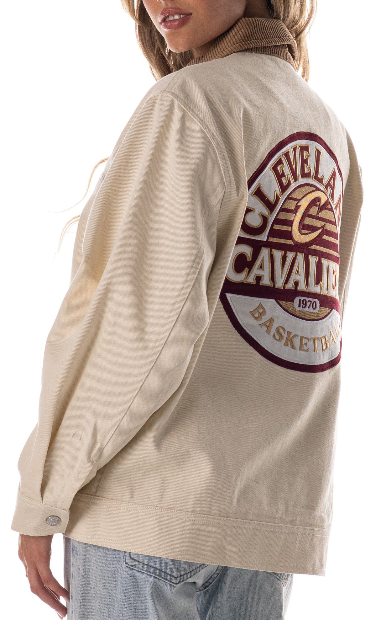 The Wild Collective Adult Cleveland Cavaliers Cream Full-Zip Denim Jacket product image