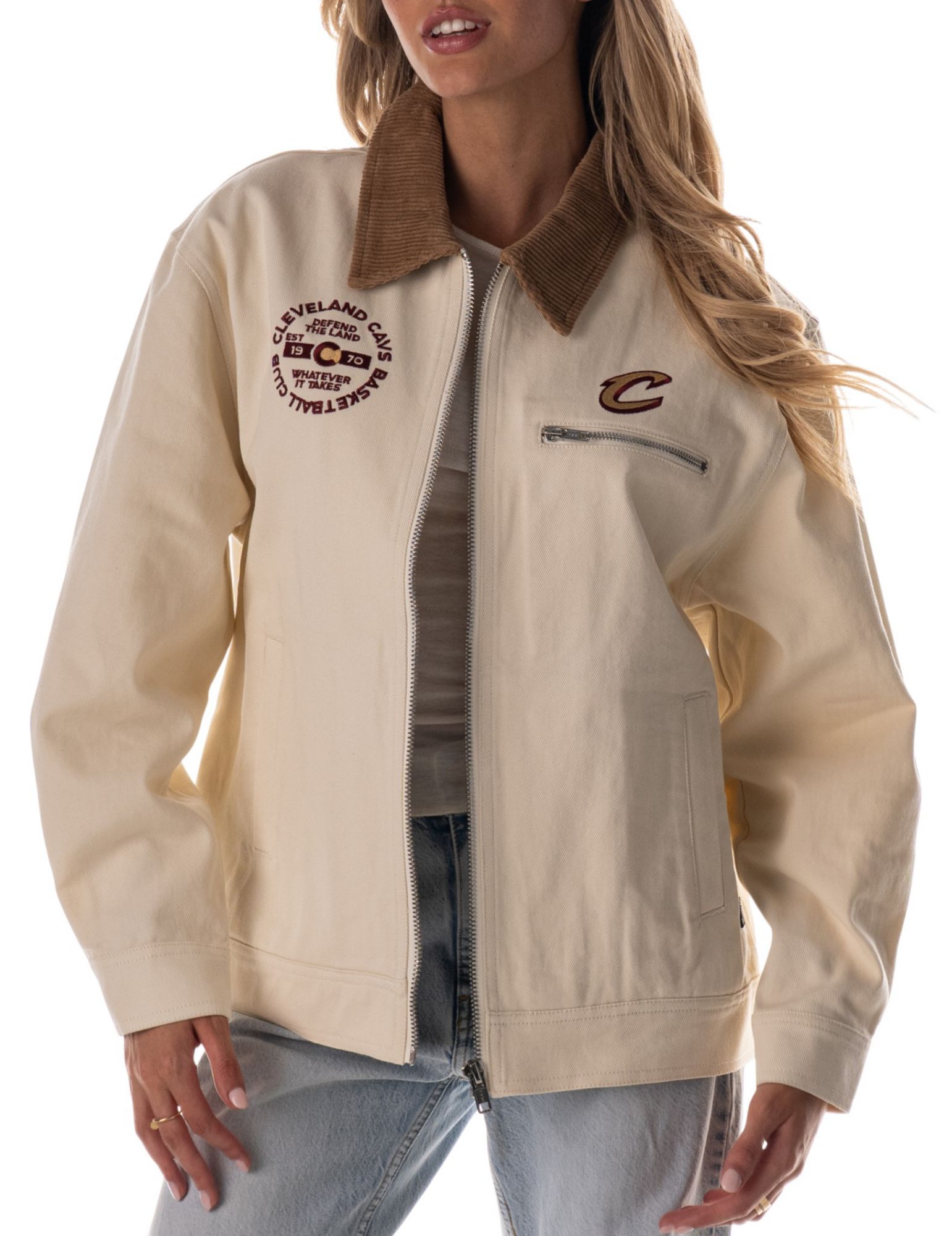 The Wild Collective Adult Cleveland Cavaliers Cream Full-Zip Denim Jacket product image