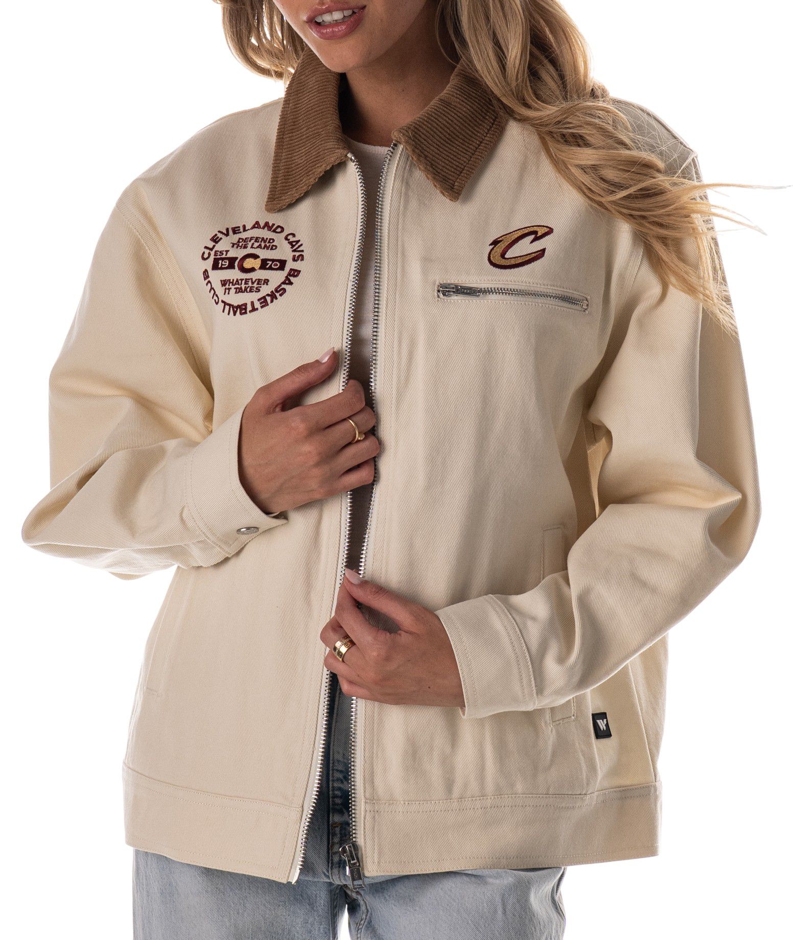 The Wild Collective Adult Cleveland Cavaliers Cream Full-Zip Denim Jacket product image