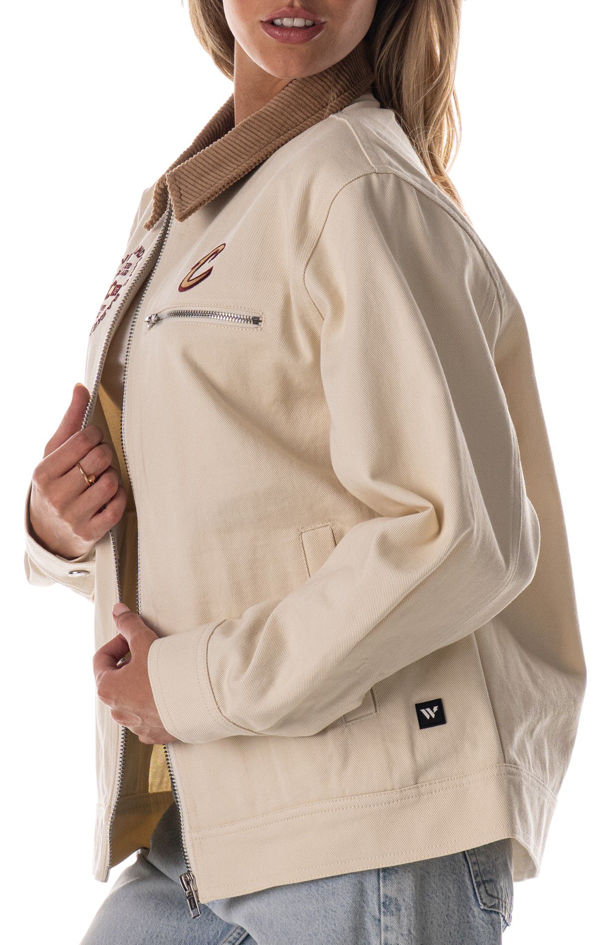 The Wild Collective Adult Cleveland Cavaliers Cream Full-Zip Denim Jacket product image