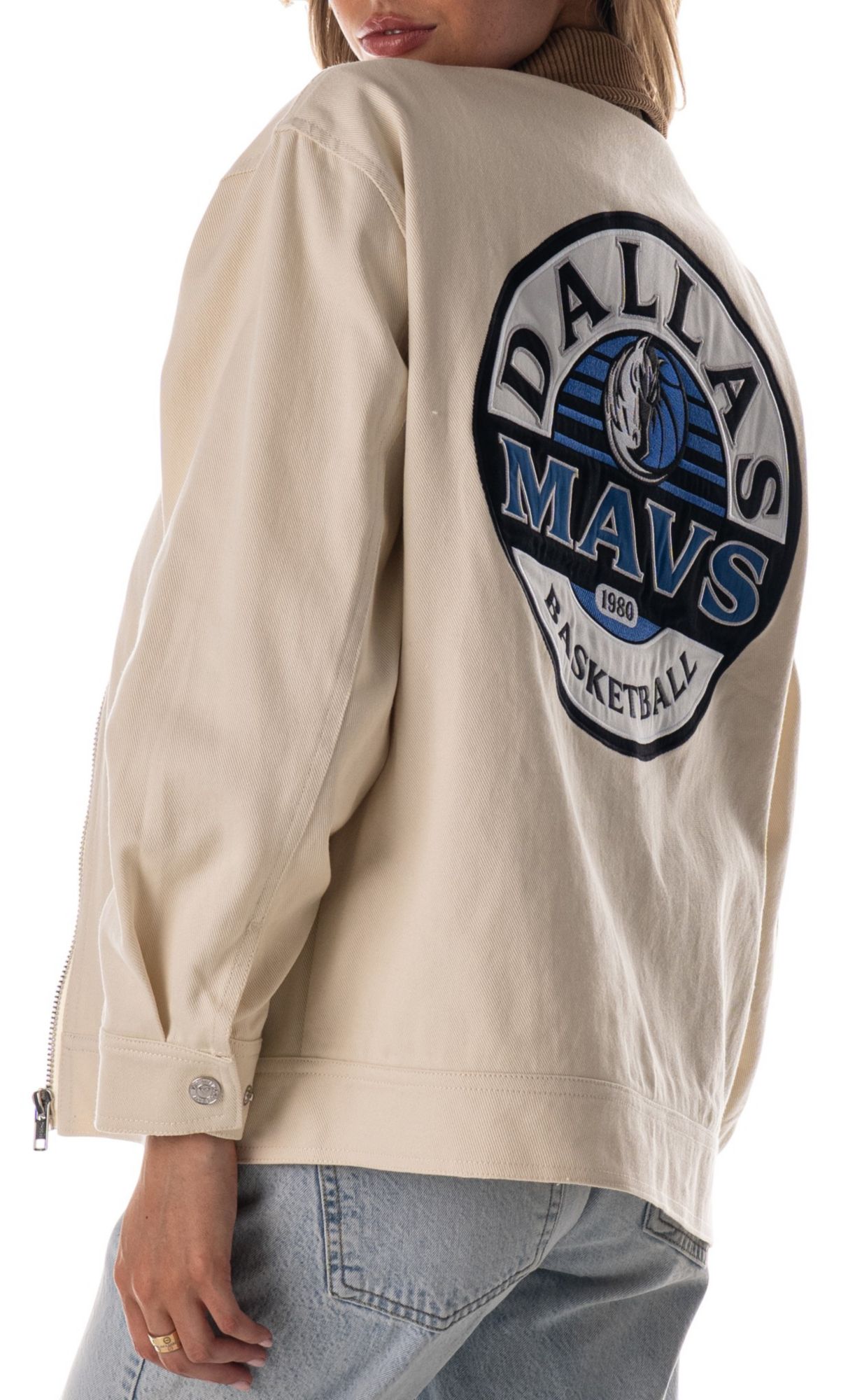The Wild Collective Adult Dallas Mavericks Cream Full-Zip Denim Jacket product image