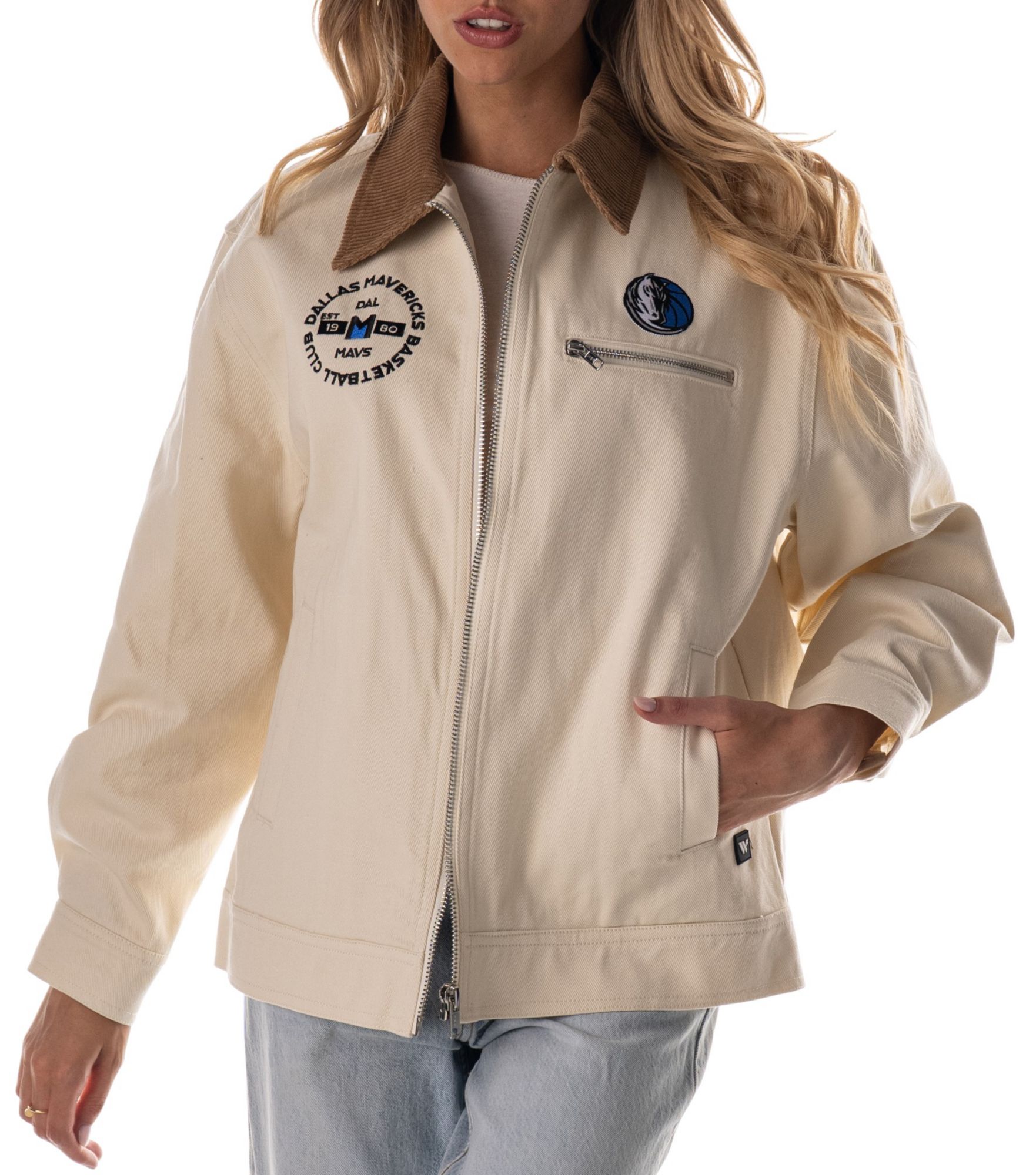 The Wild Collective Adult Dallas Mavericks Cream Full-Zip Denim Jacket product image