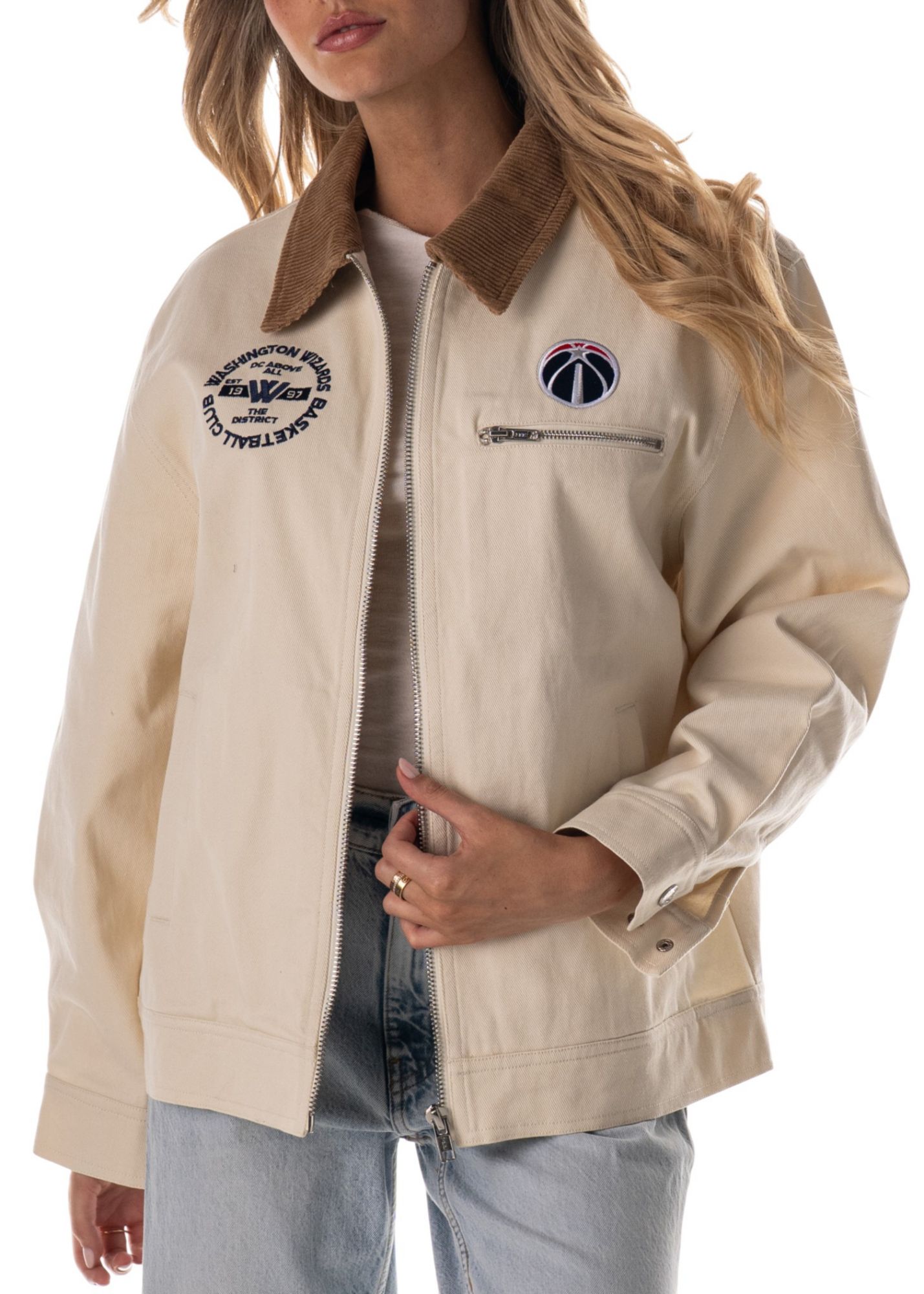 The Wild Collective Adult Washington Wizards Cream Full-Zip Denim Jacket product image