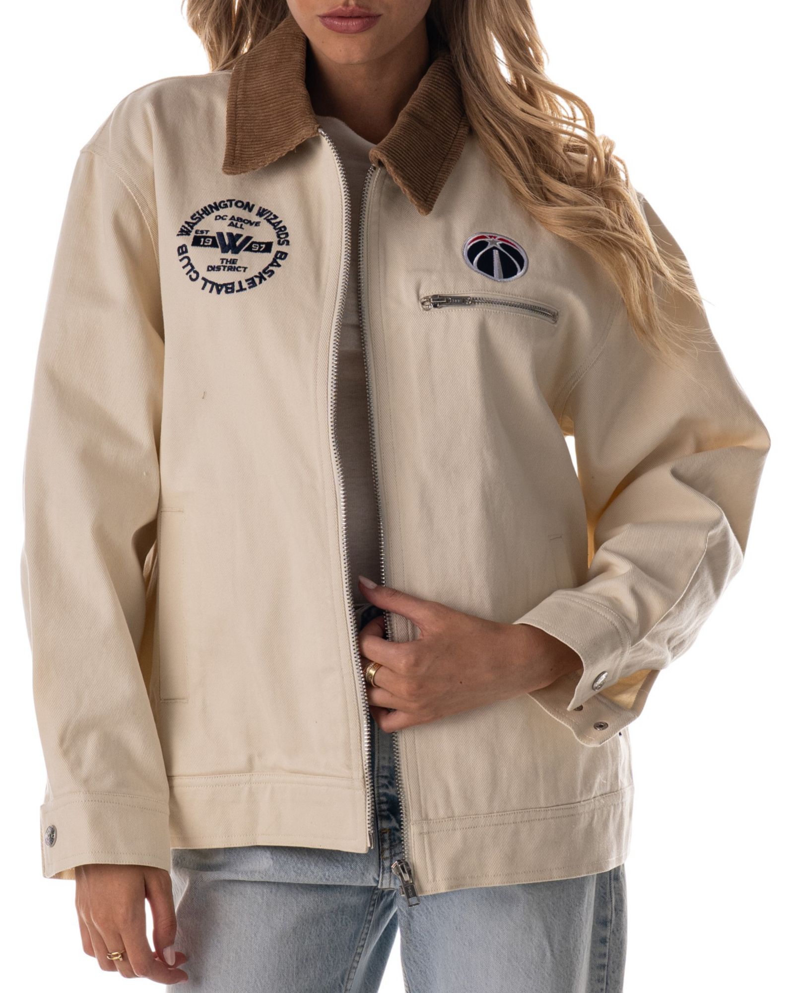 The Wild Collective Adult Washington Wizards Cream Full-Zip Denim Jacket product image