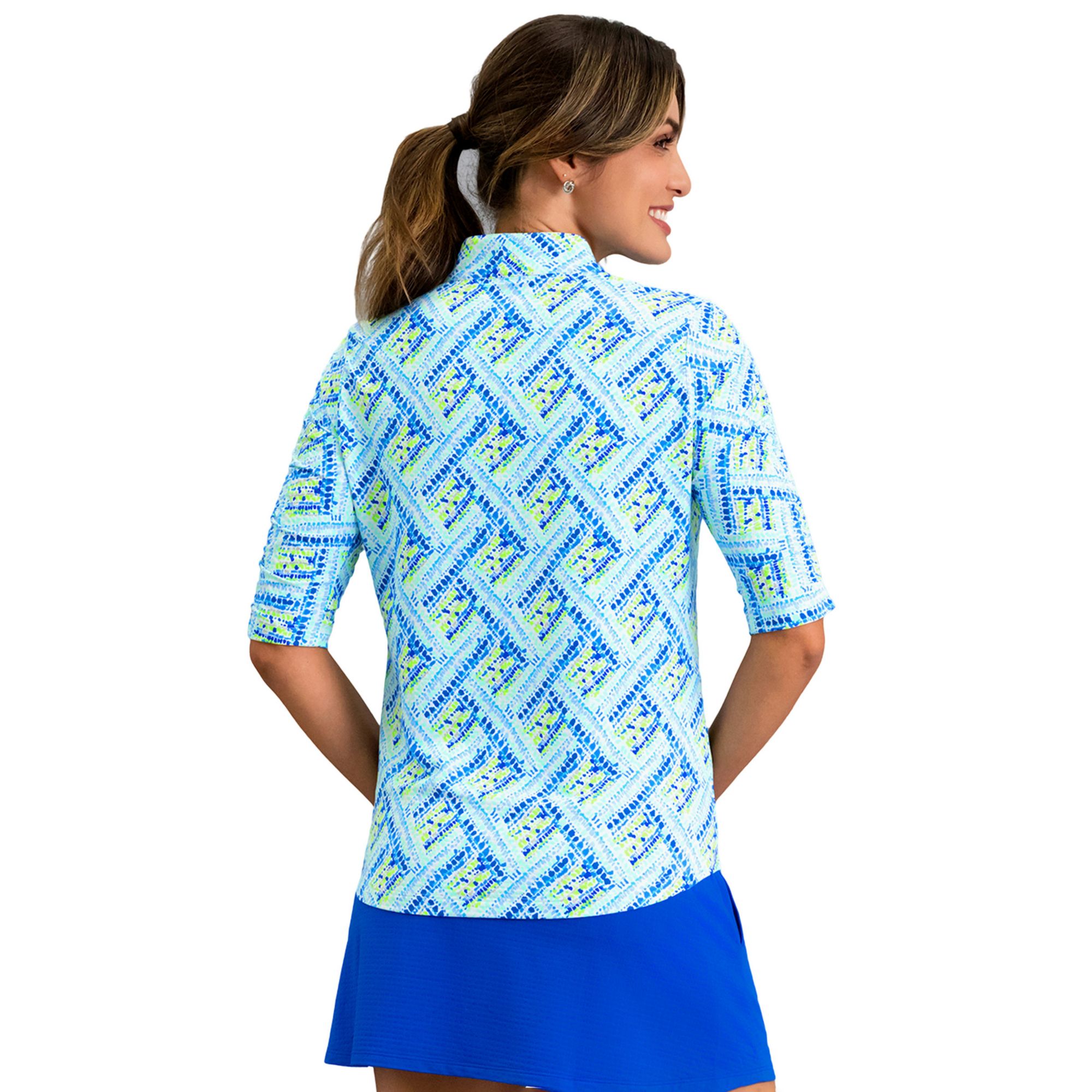 IBKUL Women's Nina Ruched Elbow Sleeve Mandarin Collar ¼ Zip Golf Shirt product image