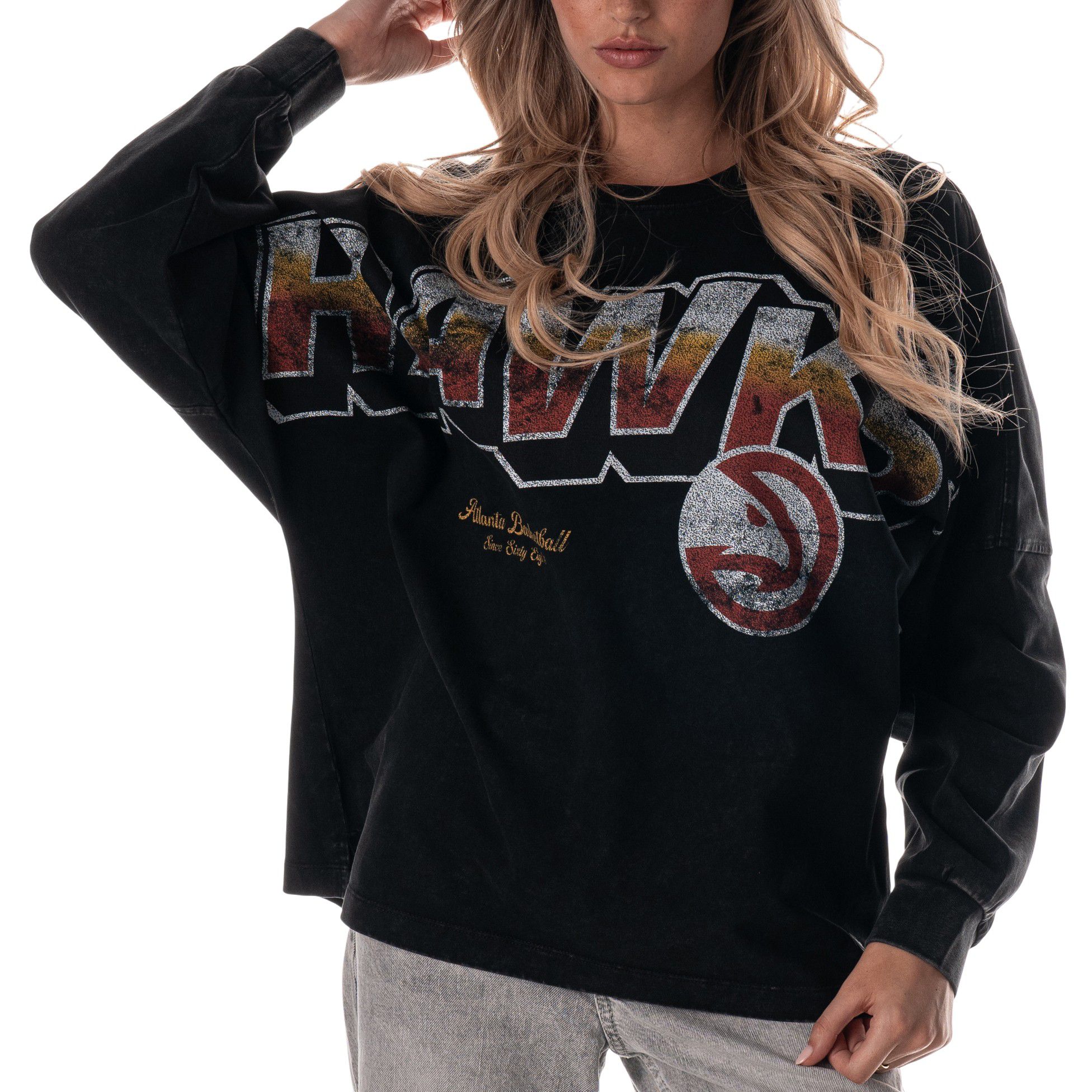 The Wild Collective Adult Atlanta Hawks Black Oversized Long Sleeve T-Shirt product image