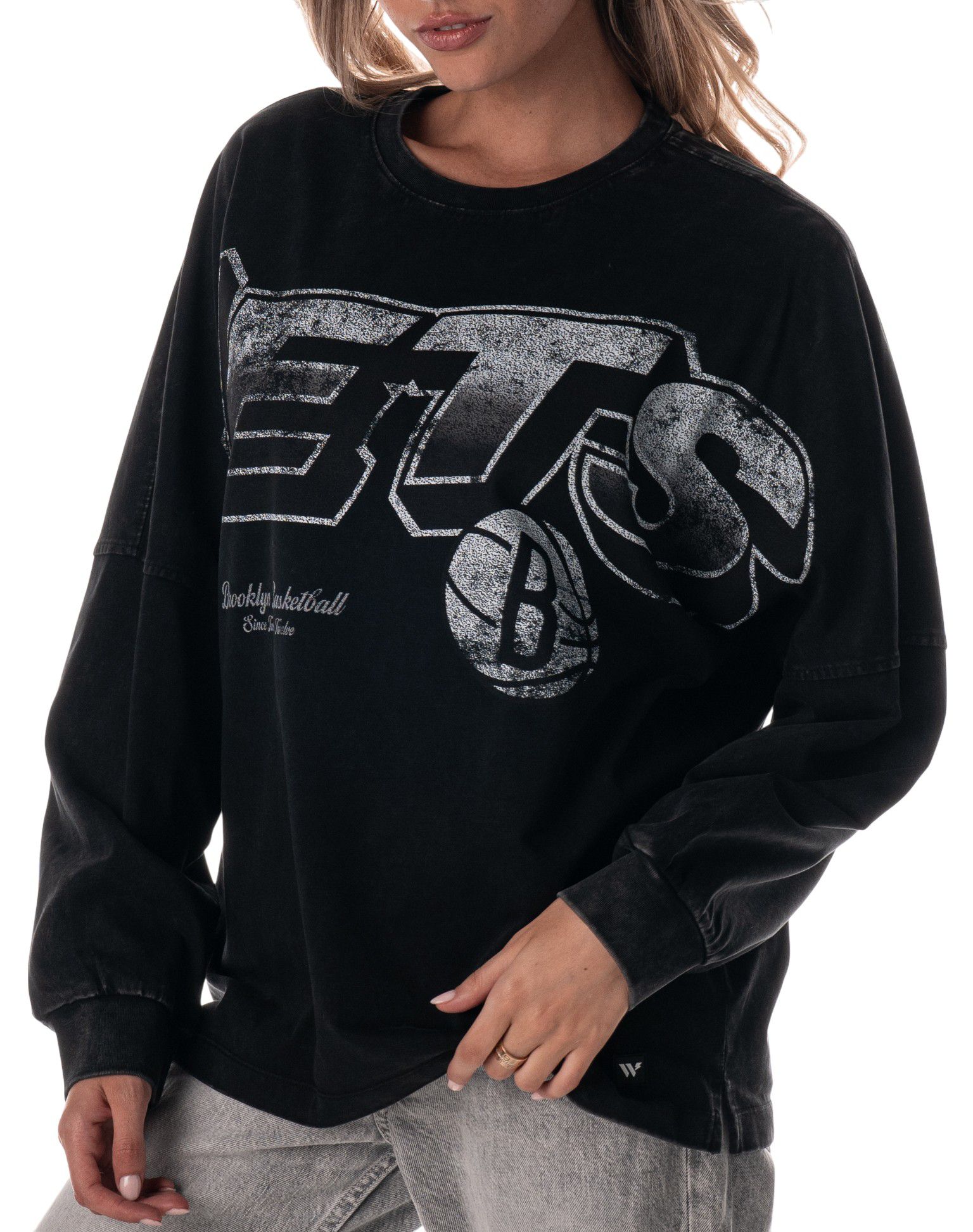 The Wild Collective Adult Brooklyn Nets Black Oversized Long Sleeve T-Shirt product image