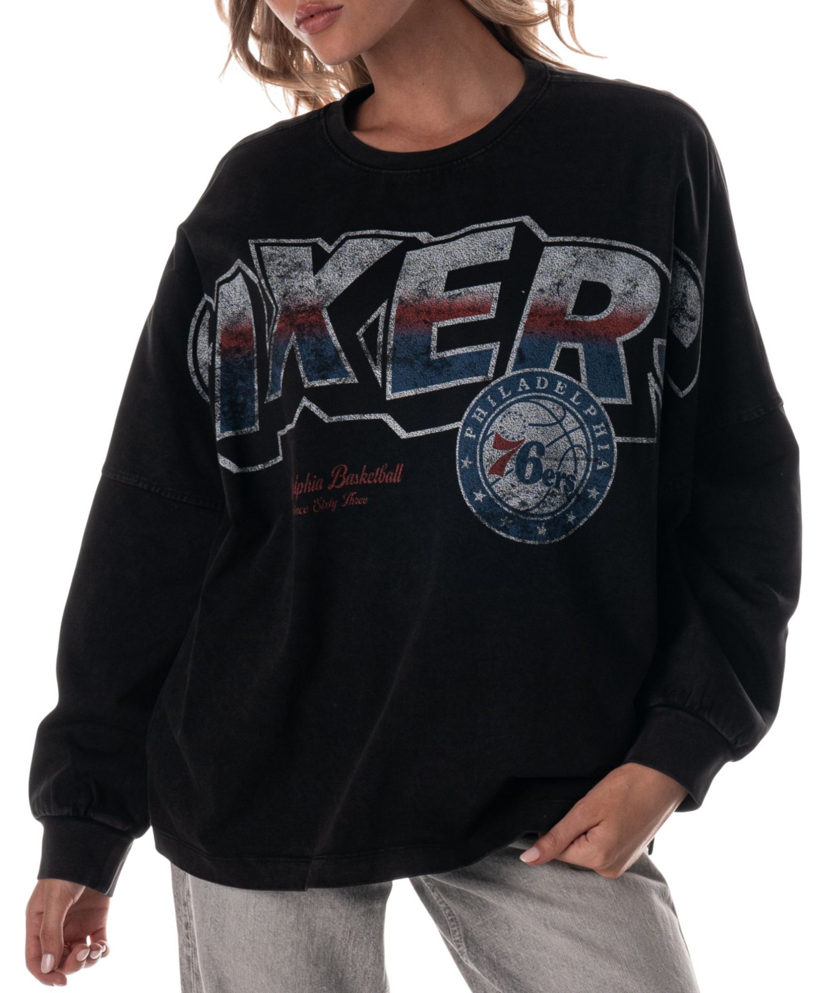 The Wild Collective Adult Philadelphia 76ers Black Oversized Long Sleeve T-Shirt product image