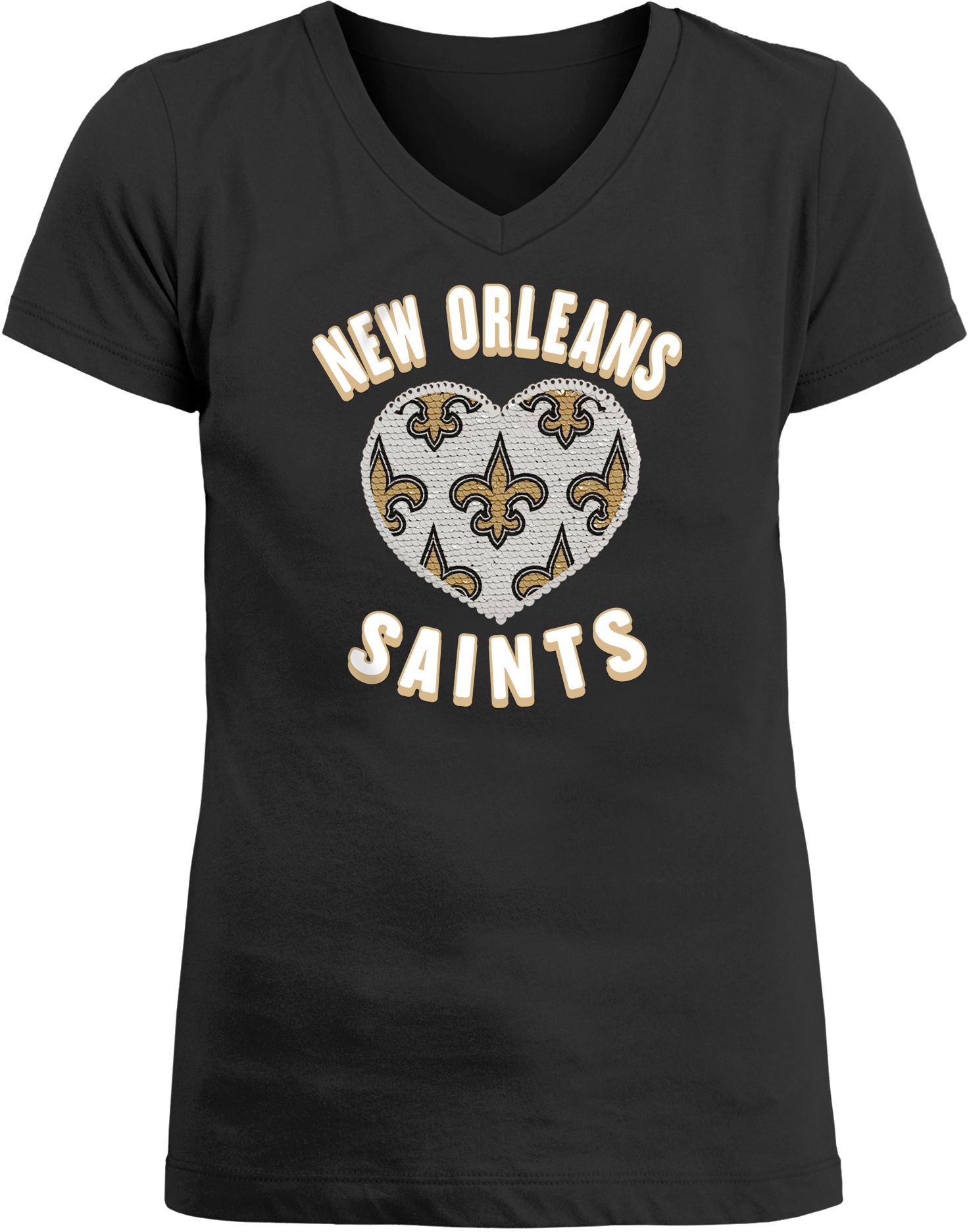 New Era Apparel Girl's New Orleans Saints Sequins Heart Black T-Shirt product image