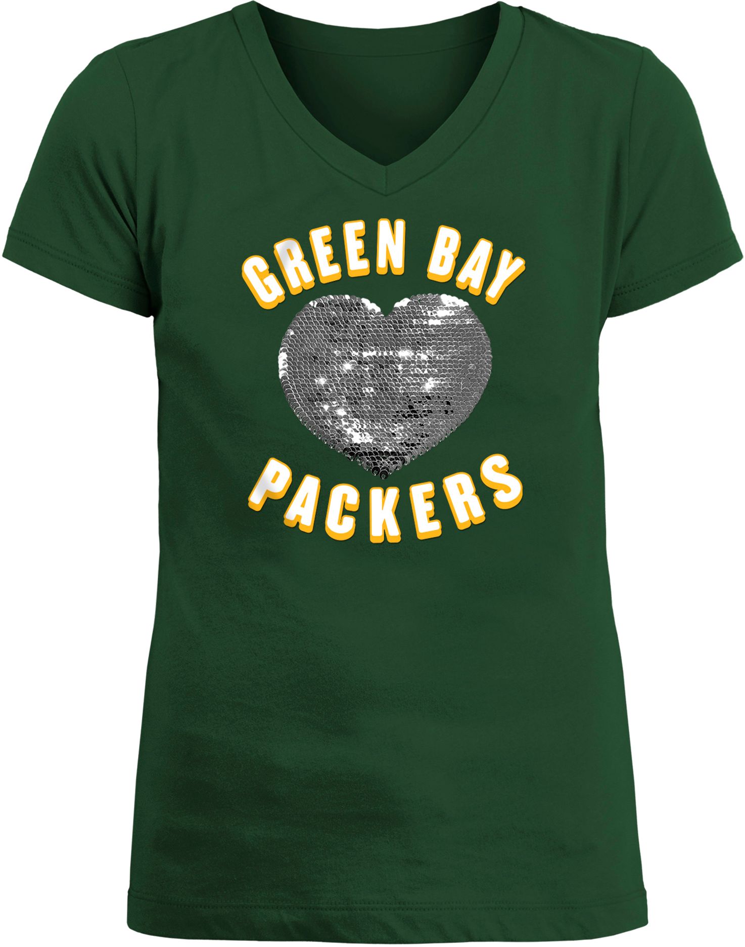 New Era Apparel Girl's Green Bay Packers Sequins Heart Green T-Shirt product image