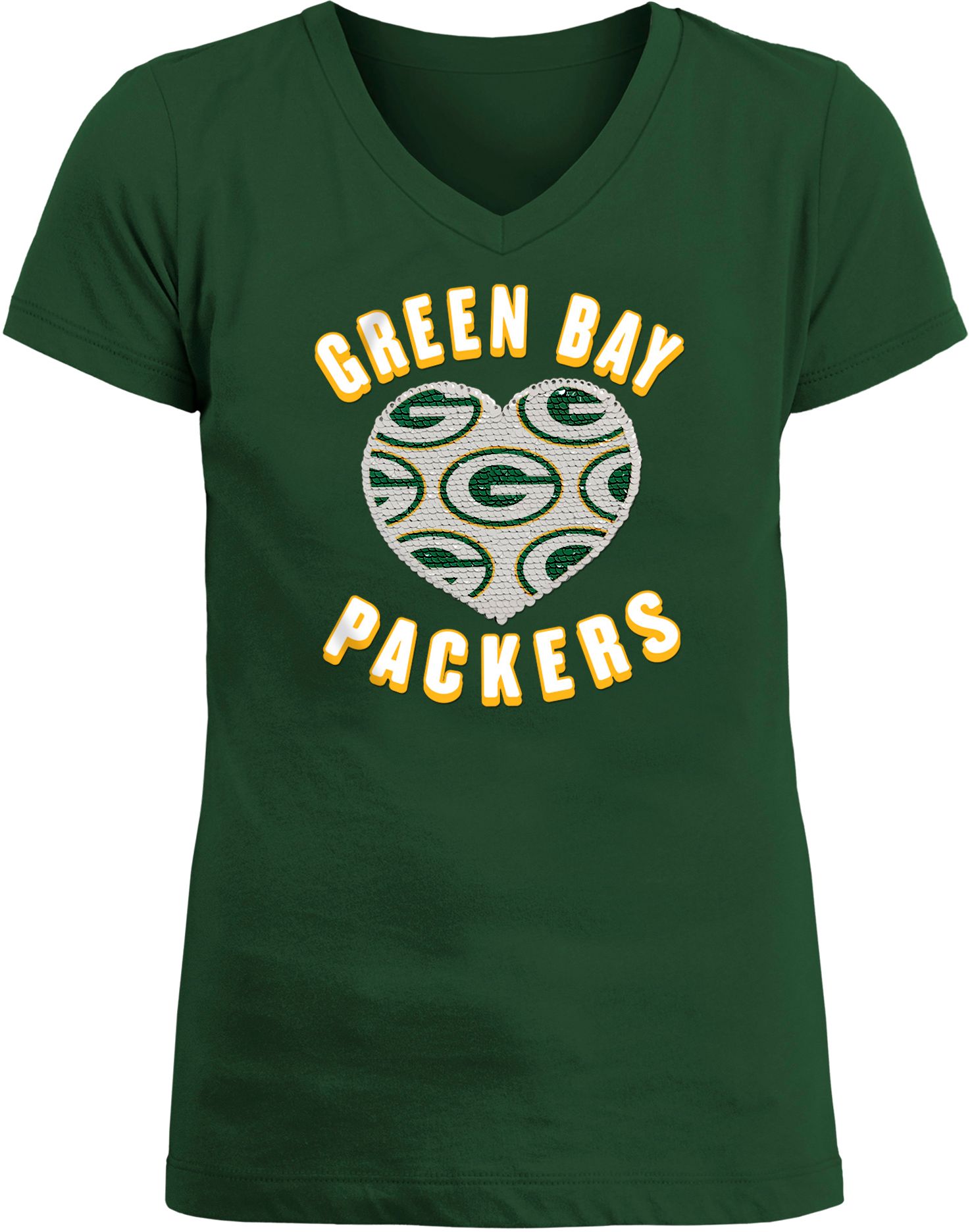 New Era Apparel Girl's Green Bay Packers Sequins Heart Green T-Shirt product image