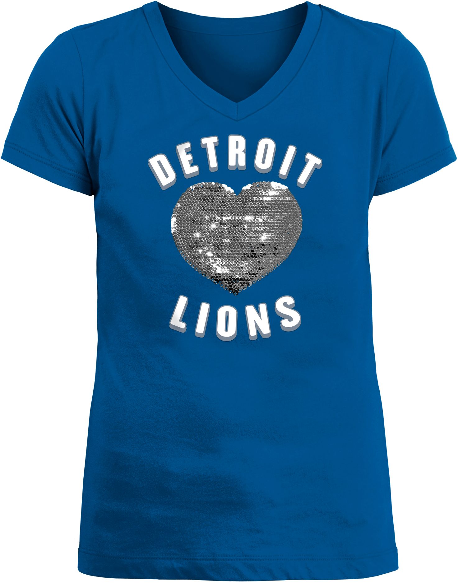 New Era Apparel Girl's Detroit Lions Sequins Heart Blue T-Shirt product image