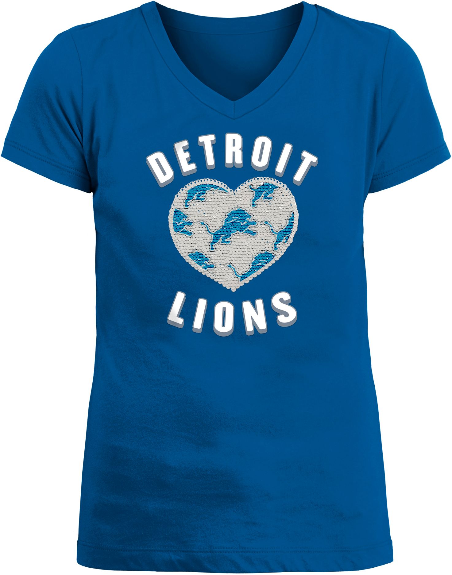 New Era Apparel Girl's Detroit Lions Sequins Heart Blue T-Shirt product image