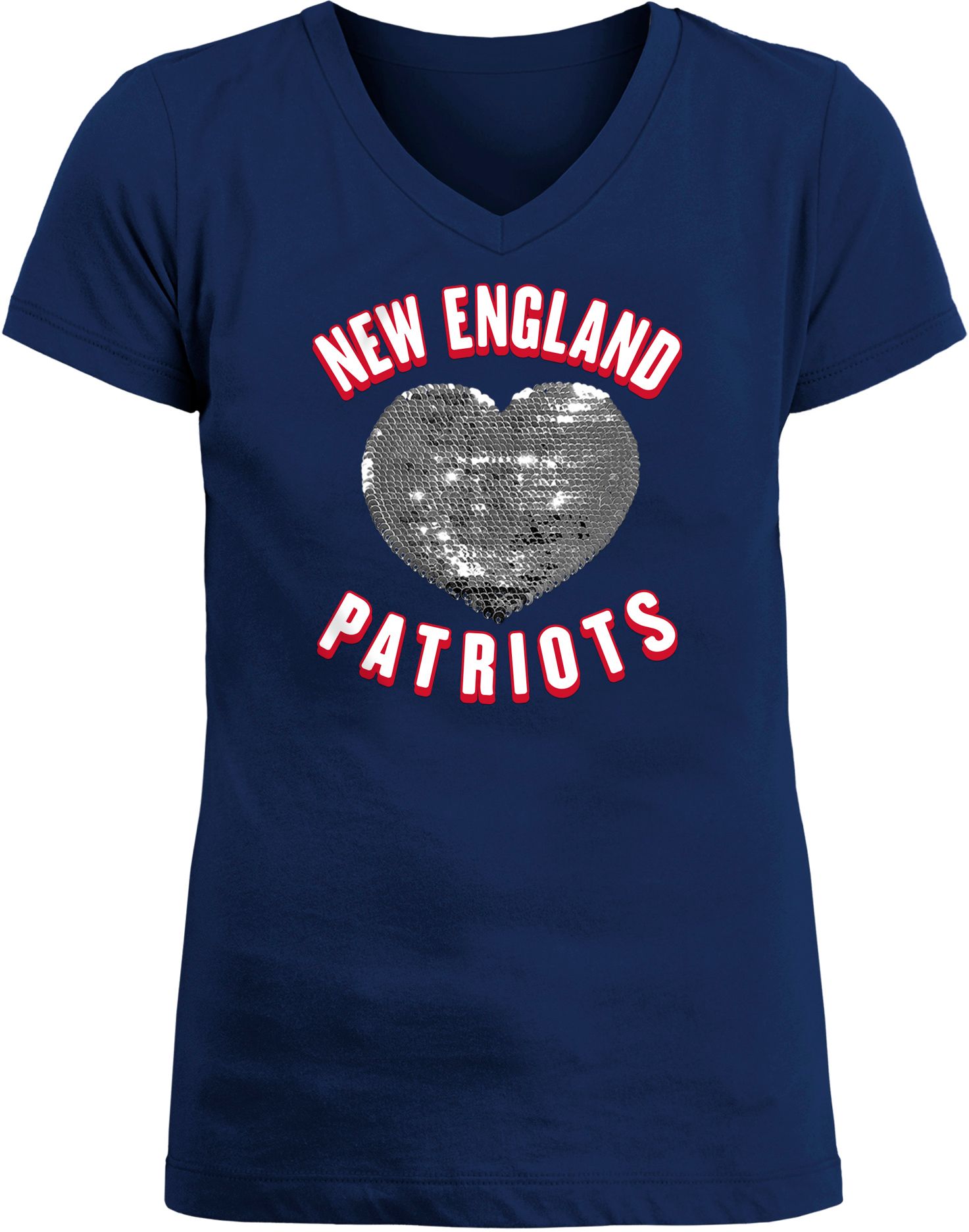 New Era Apparel Girl's New England Patriots Sequins Heart Navy T-Shirt product image