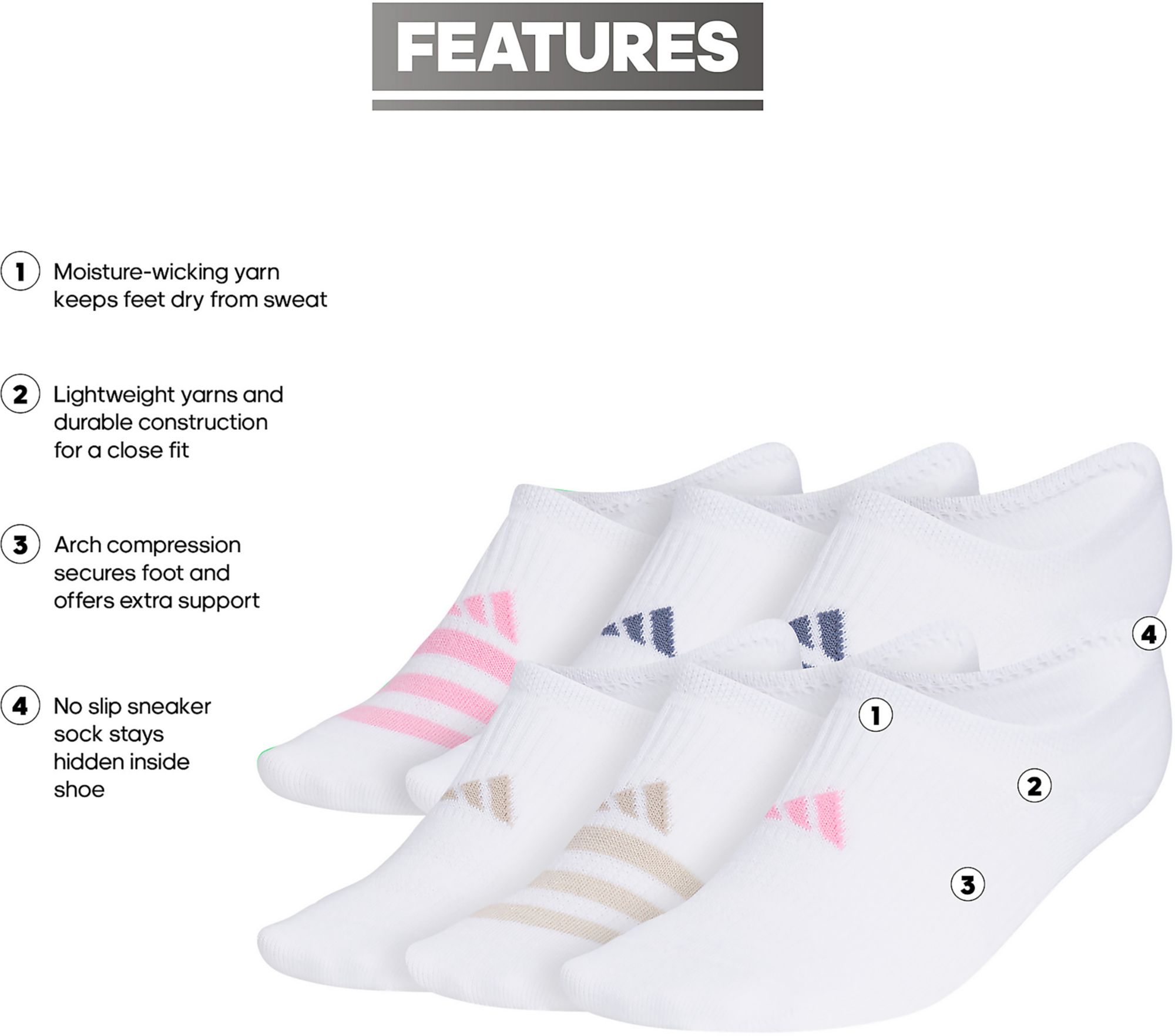 adidas Superlite Super No-Show Socks - 6 Pack product image