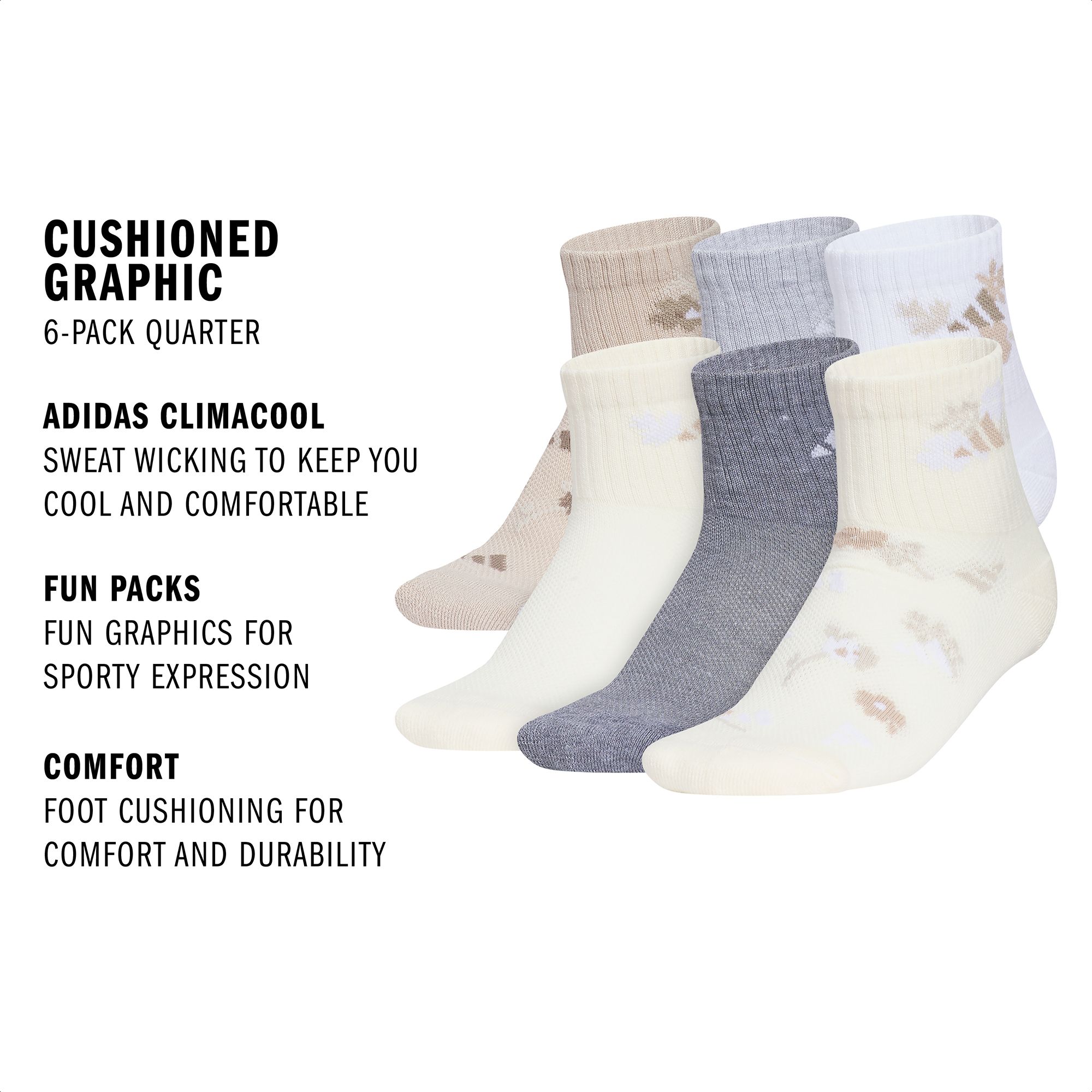 adidas Youth Cushioned 6-Pack Quarter Socks product image