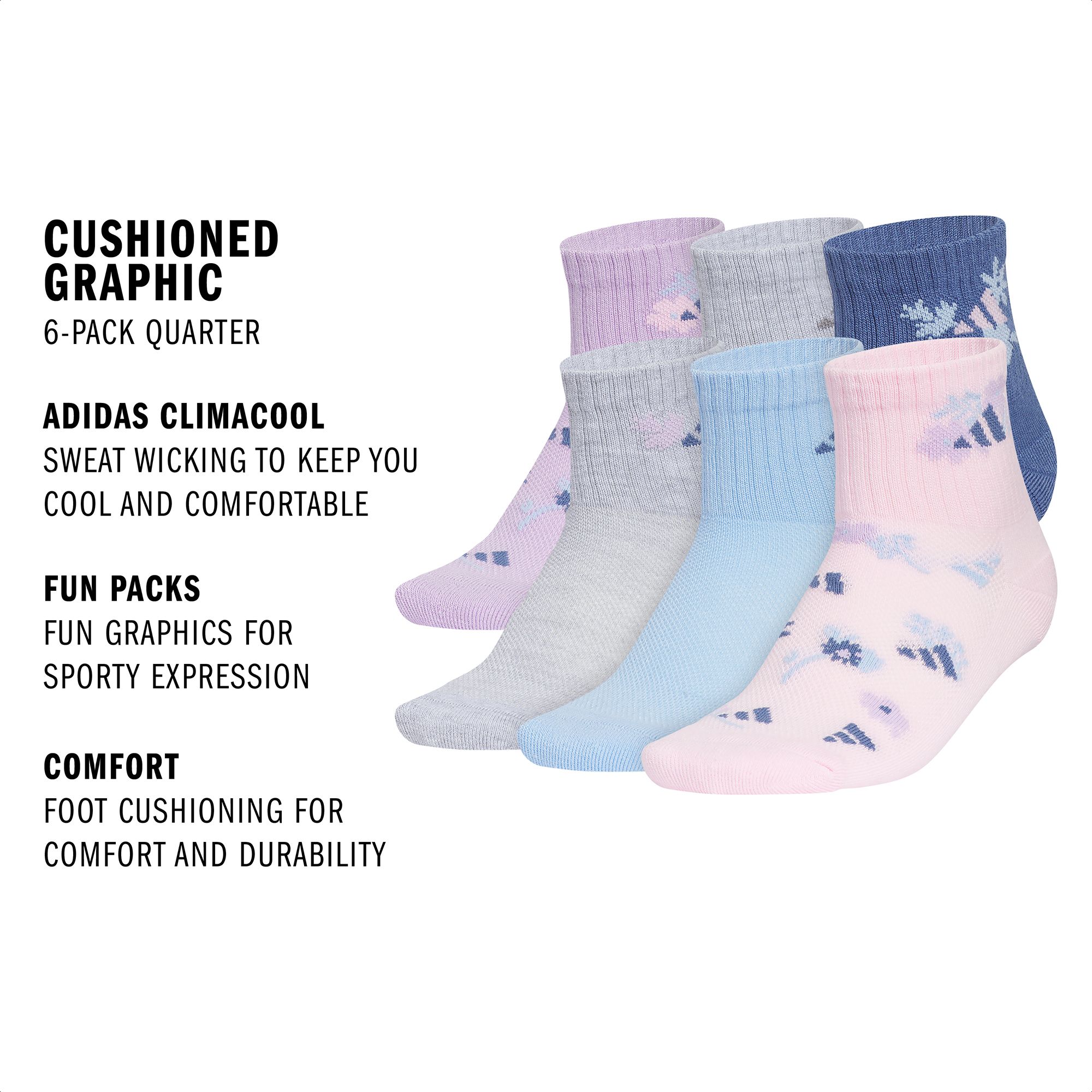 adidas Youth Cushioned 6-Pack Quarter Socks product image