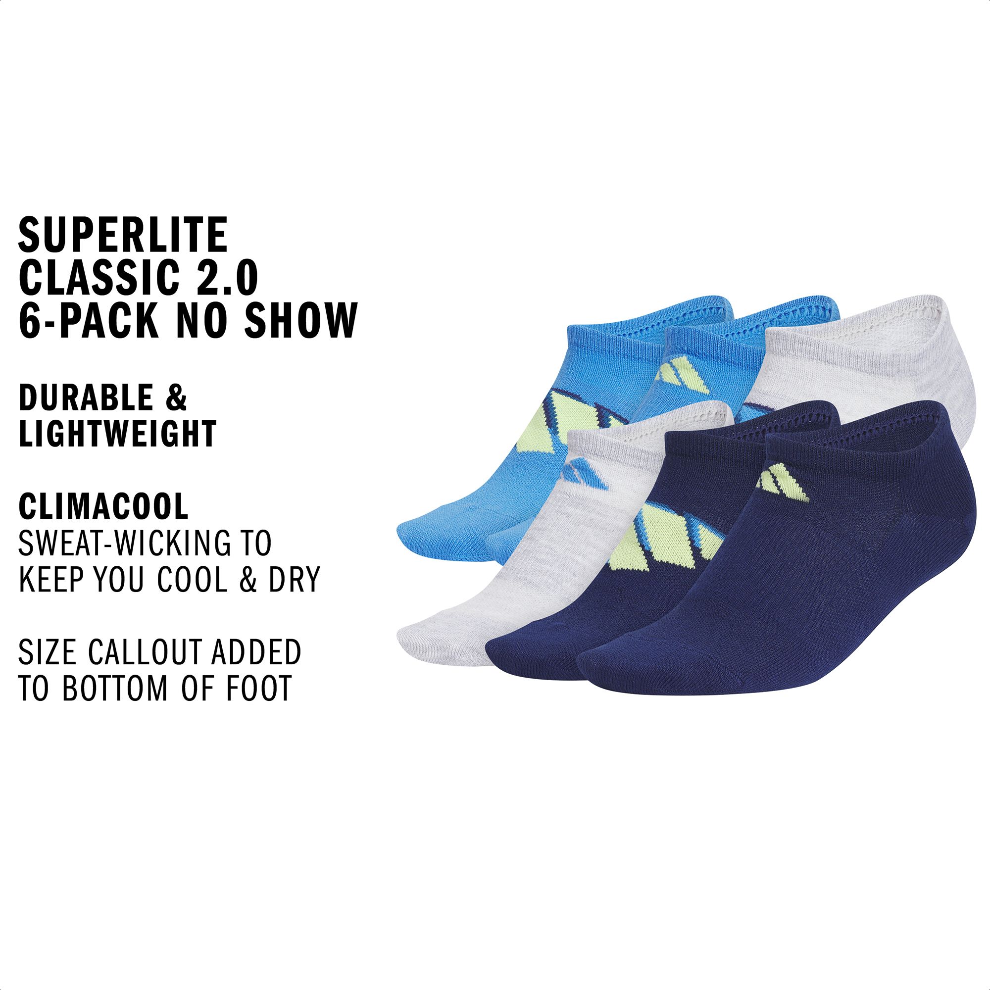 adidas Youth Superlite Classic 2.0 No Show Socks - 6 Pack product image