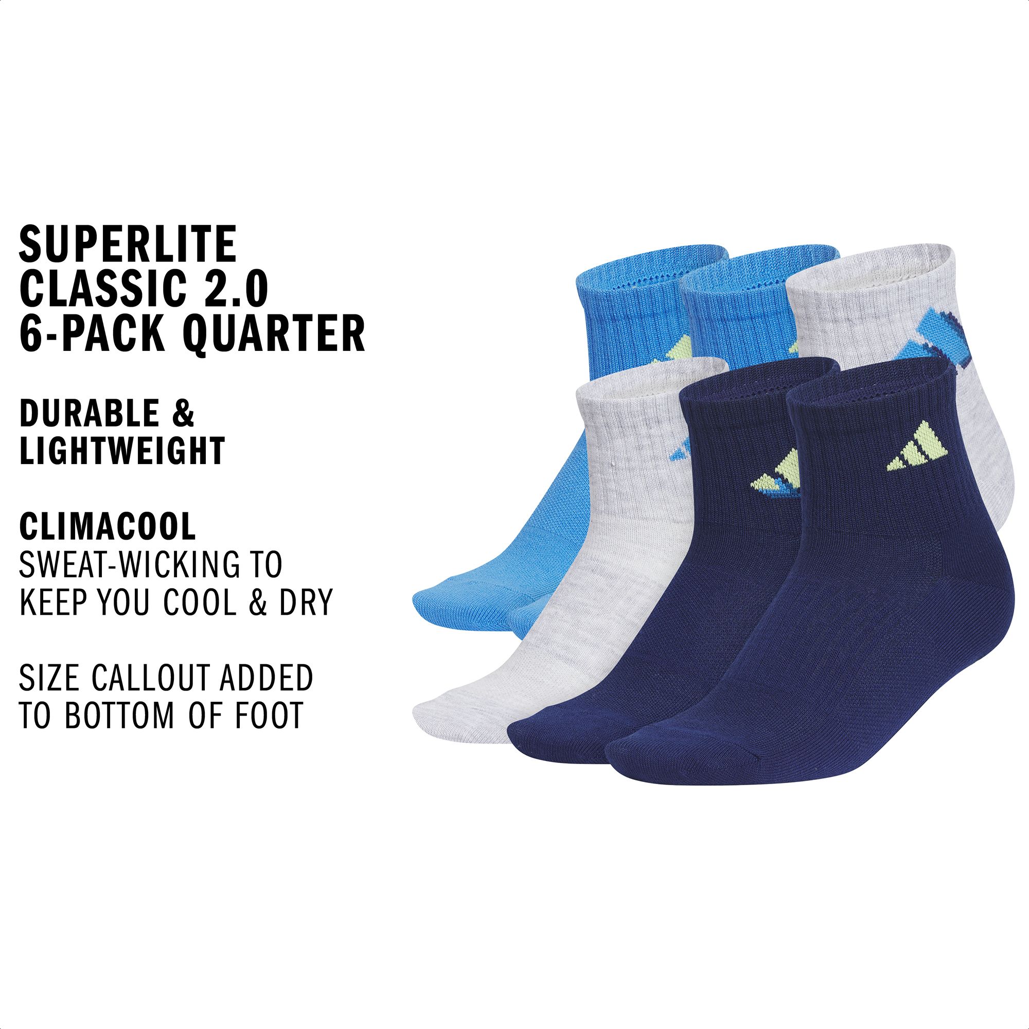 adidas Youth Superlite Classic 2.0 Quarter Socks - 6 Pack product image